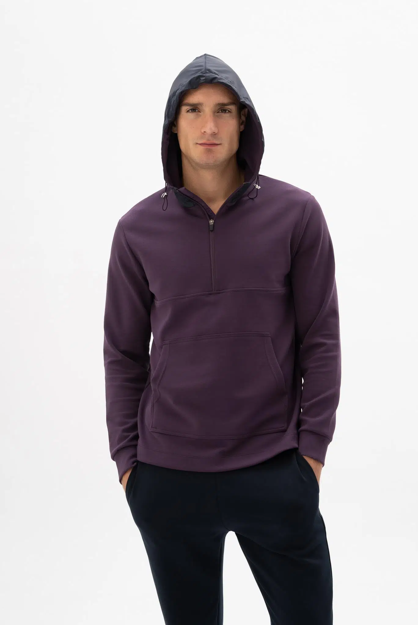 Ar-ma Erkek Kapşonlu Sweatshirt Baskisiz Kanguru Cepli Slim Fit Çift Tarafli İnterlok K26254987401 - Mor-M1