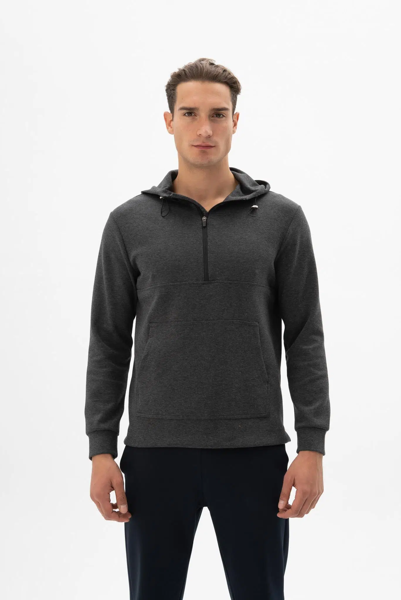 Ar-ma Erkek Kapşonlu Sweatshirt Baskisiz Kanguru Cepli Slim Fit Çift Tarafli İnterlok K26254987401 - Gri-G5
