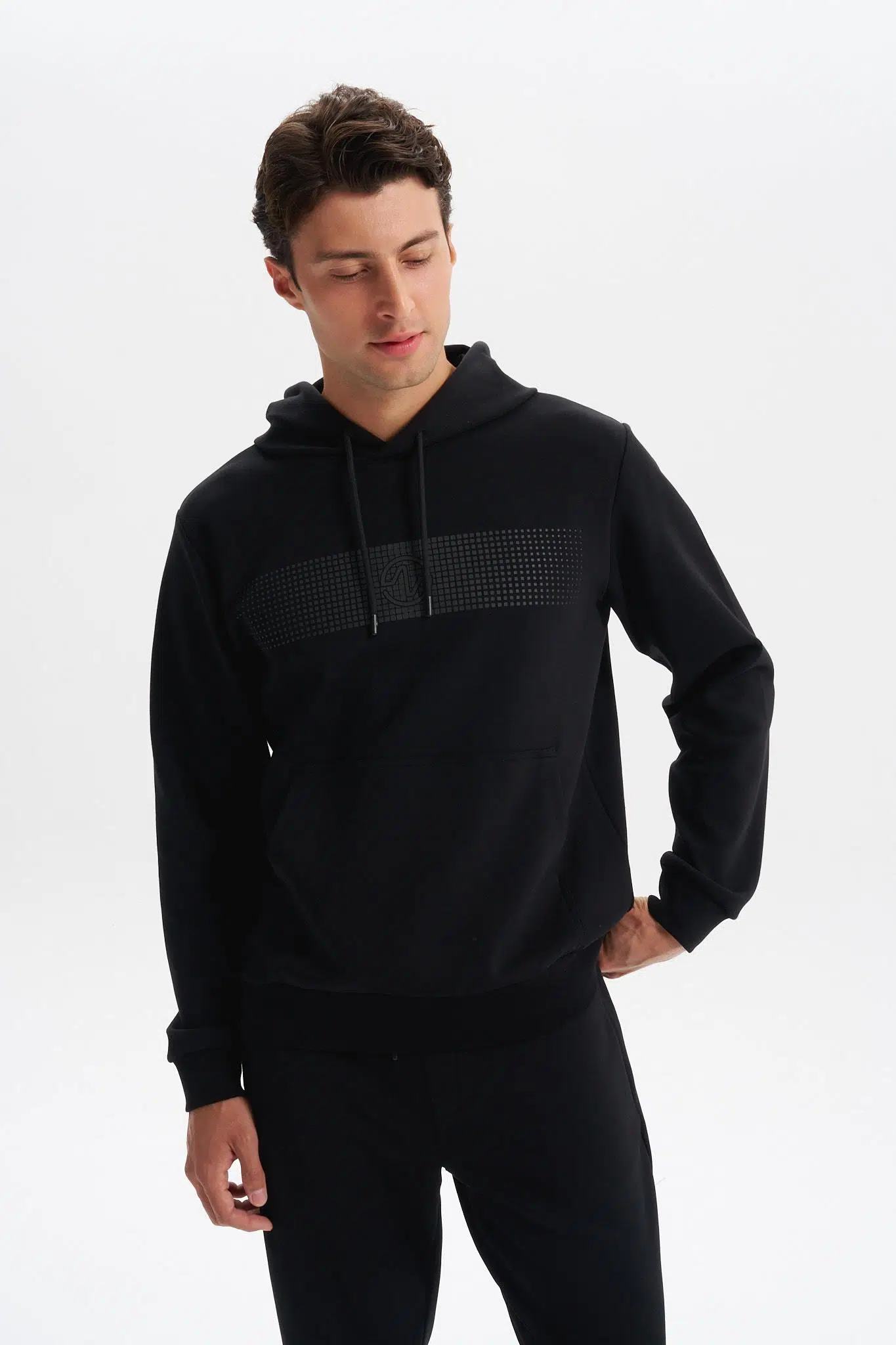 Ar-ma Erkek Kapşonlu Sweatshirt Baskisiz Kanguru Cepli Slim Fit Scuba İnterlok K30254685202 - Siyah-S1