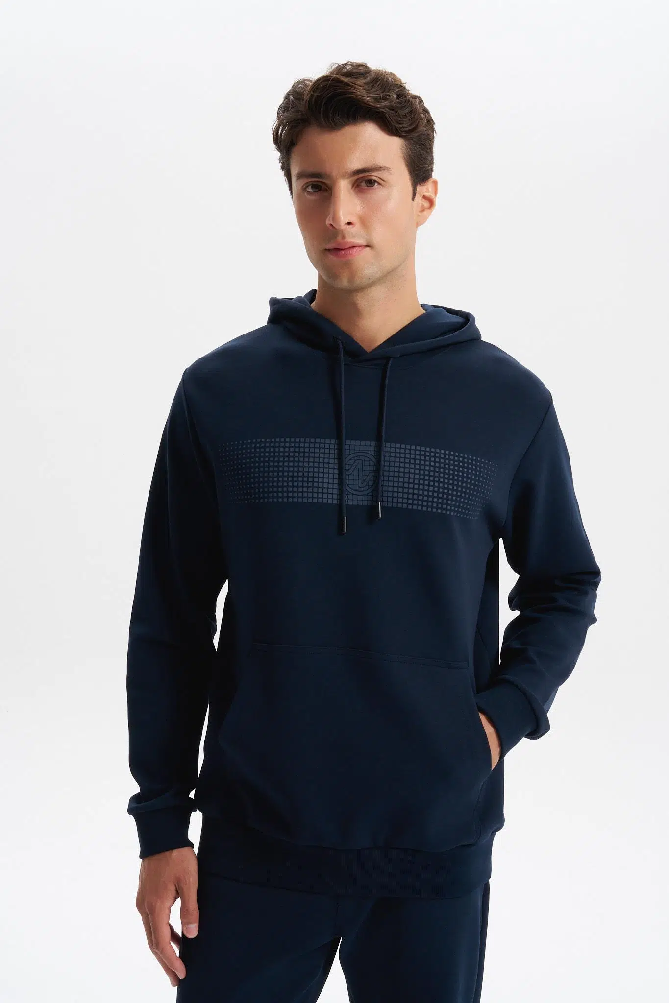 Ar-ma Erkek Kapşonlu Sweatshirt Baskisiz Kanguru Cepli Slim Fit Scuba İnterlok K30254685202 - Lacivert-L1