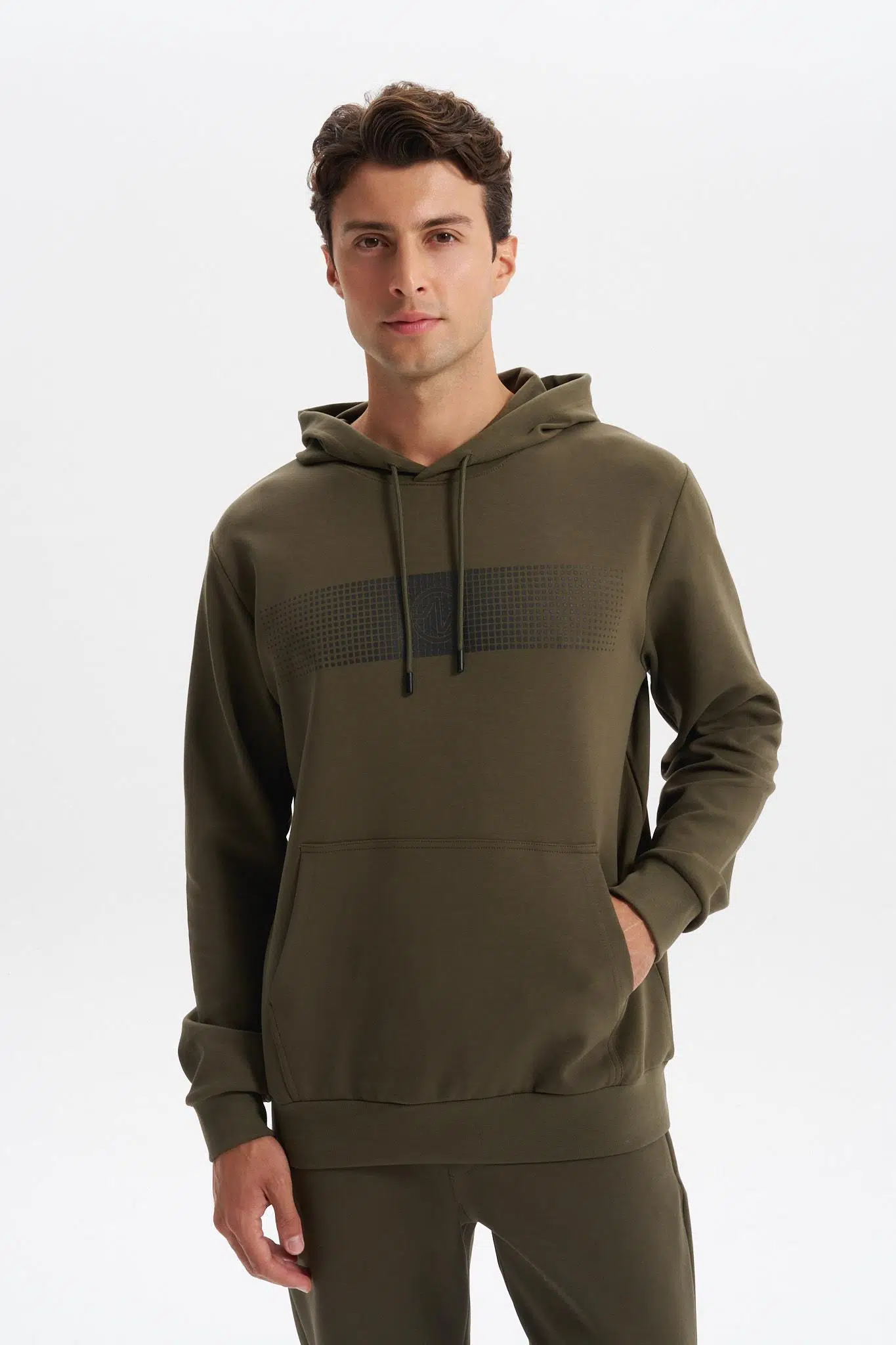 Ar-ma Erkek Kapşonlu Sweatshirt Baskisiz Kanguru Cepli Slim Fit Scuba İnterlok K30254685202 - Haki-H1