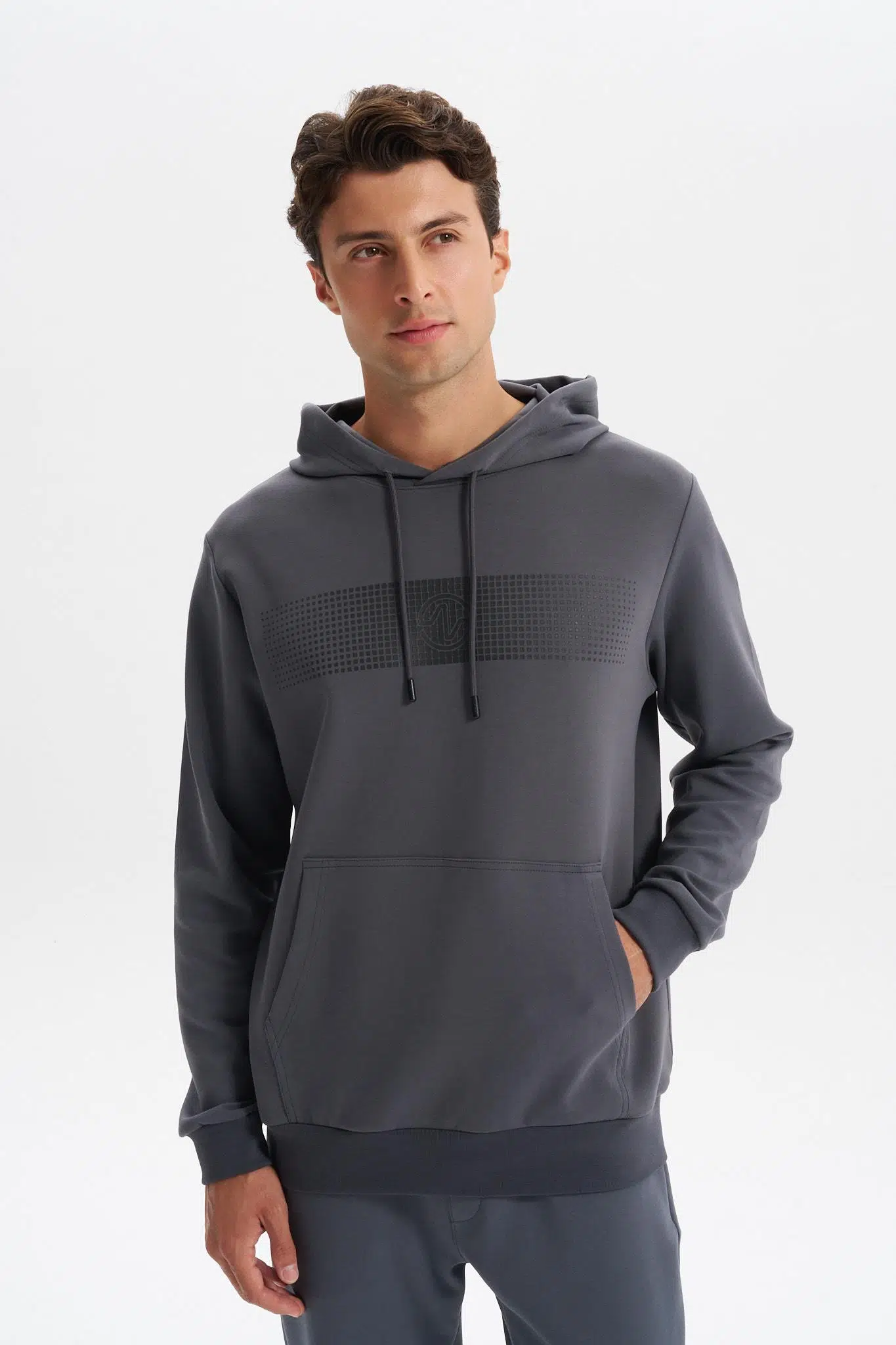 Ar-ma Erkek Kapşonlu Sweatshirt Baskisiz Kanguru Cepli Slim Fit Scuba İnterlok K30254685202 - Gri-G3