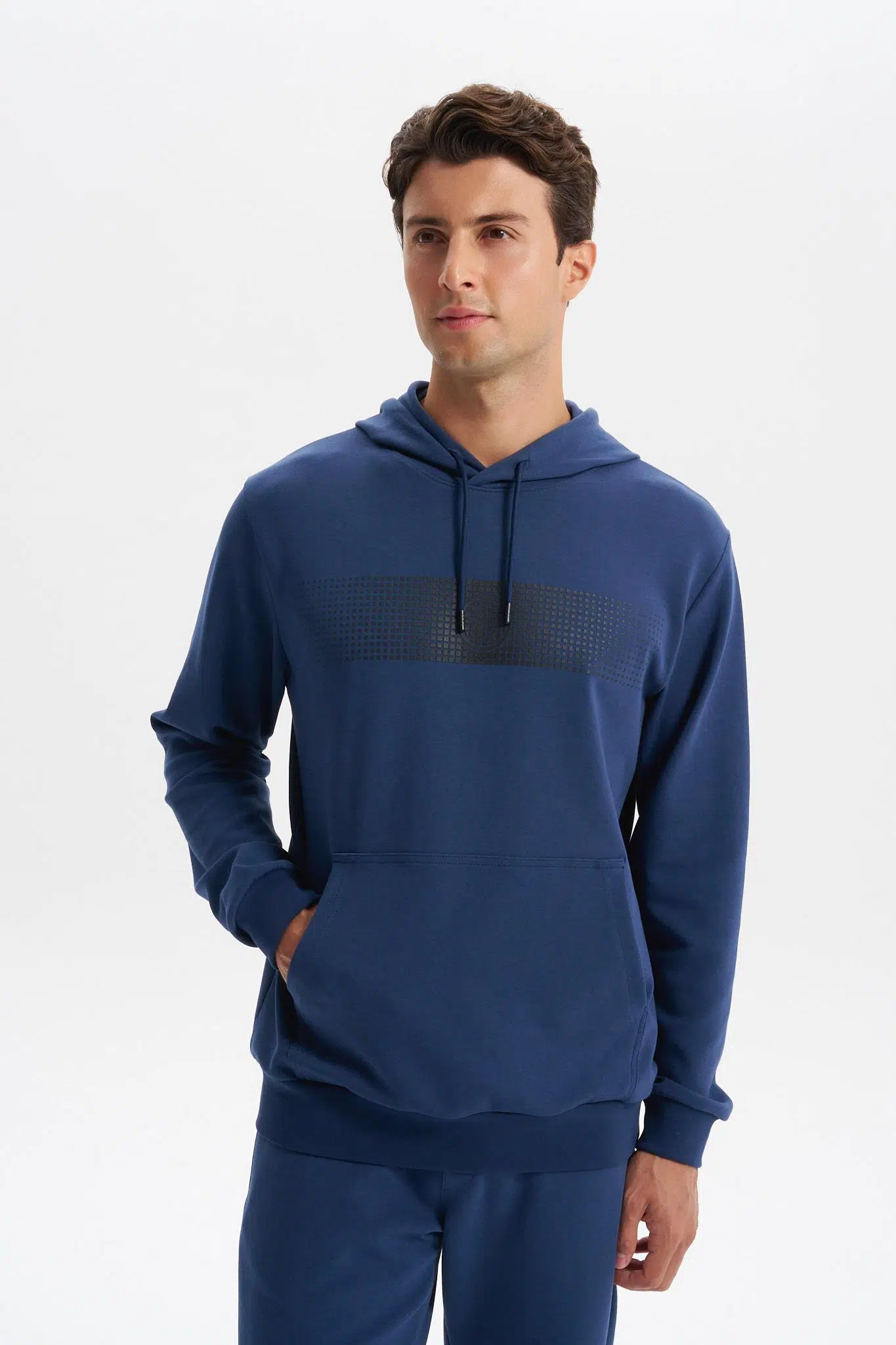 Ar-ma Erkek Kapşonlu Sweatshirt Baskisiz Kanguru Cepli Slim Fit Scuba İnterlok K30254685202 - İndigo-İ1