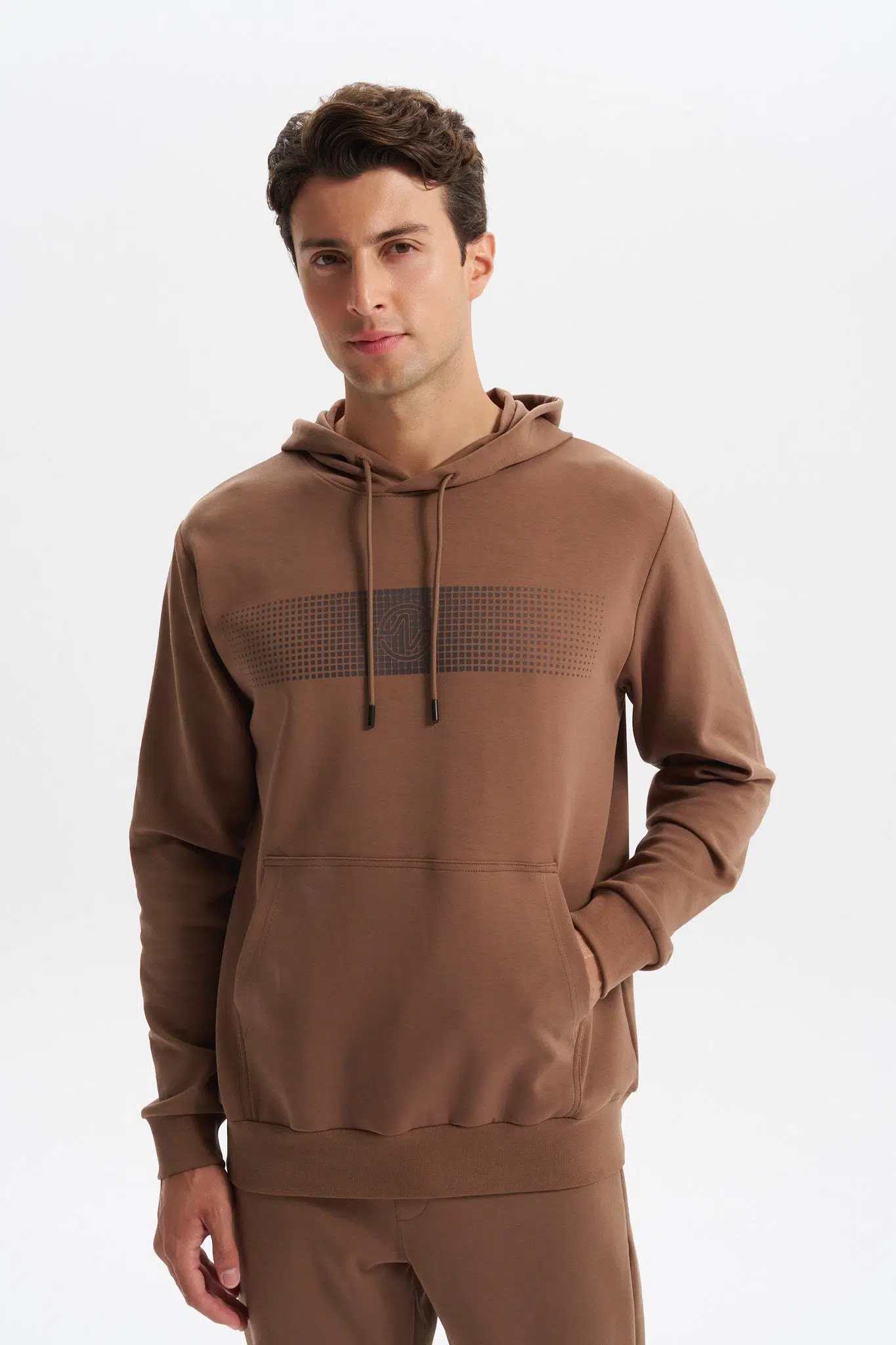 Ar-ma Erkek Kapşonlu Sweatshirt Baskisiz Kanguru Cepli Slim Fit Scuba İnterlok K30254685202 - Kahverengi-K3