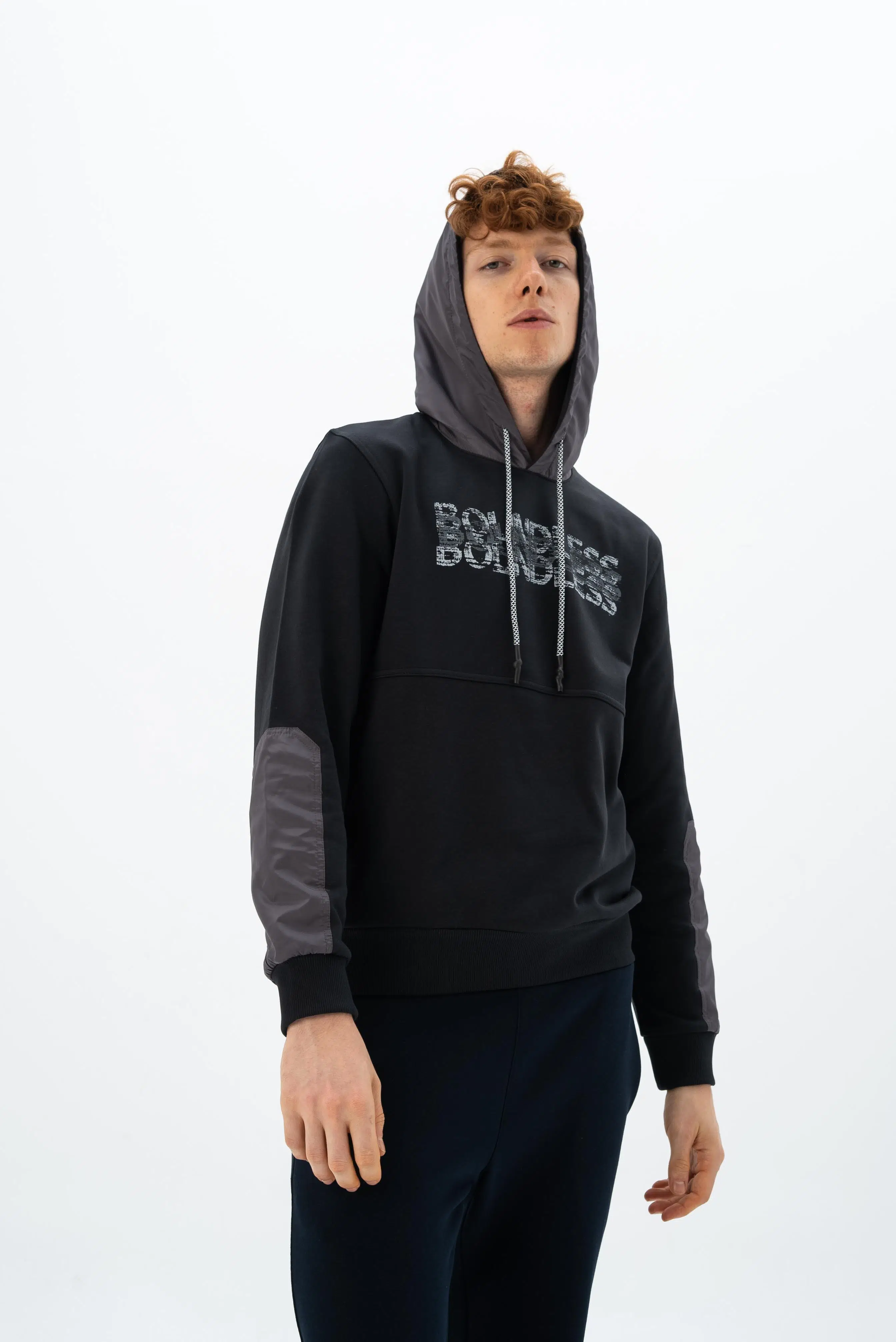 Ar-ma Erkek Kapşonlu Sweatshirt Yazi Baskili Cepsiz Regular Fit Diagonal Üç İplik K26254926101 - Siyah-S1