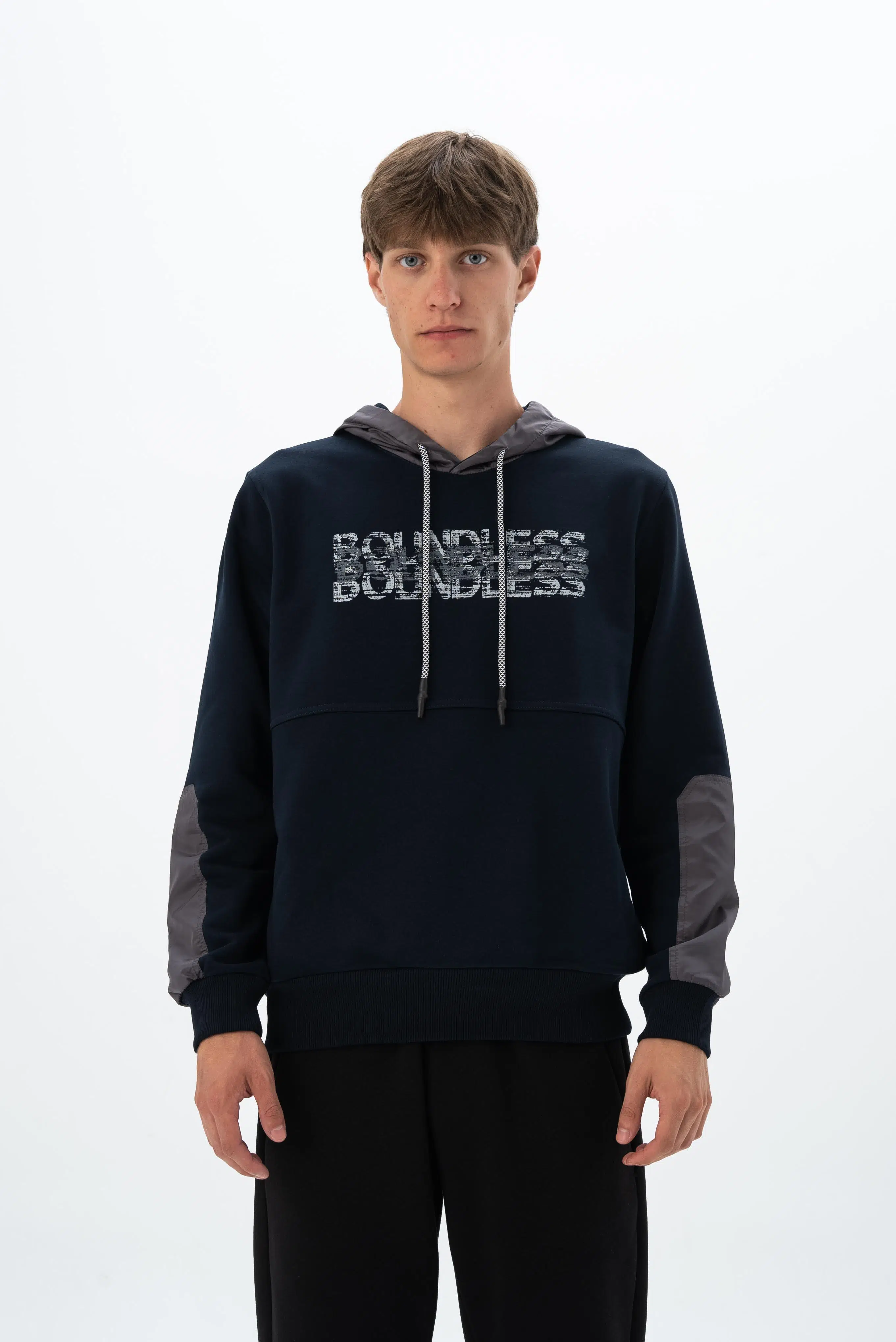 Ar-ma Erkek Kapşonlu Sweatshirt Yazi Baskili Cepsiz Regular Fit Diagonal Üç İplik K26254926101 - Lacivert-L1