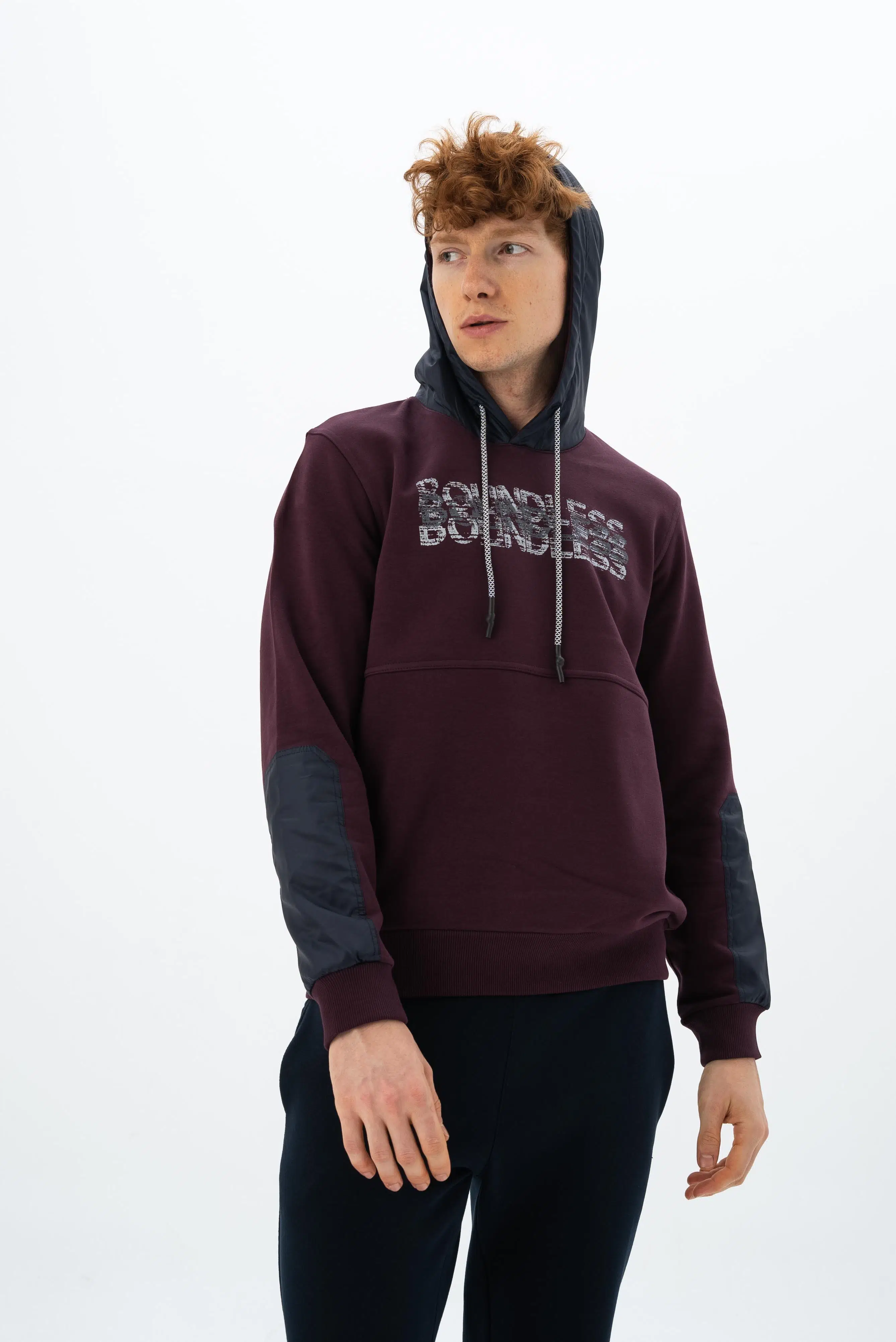 Ar-ma Erkek Kapşonlu Sweatshirt Yazi Baskili Cepsiz Regular Fit Diagonal Üç İplik K26254926101 - Bordo-B1