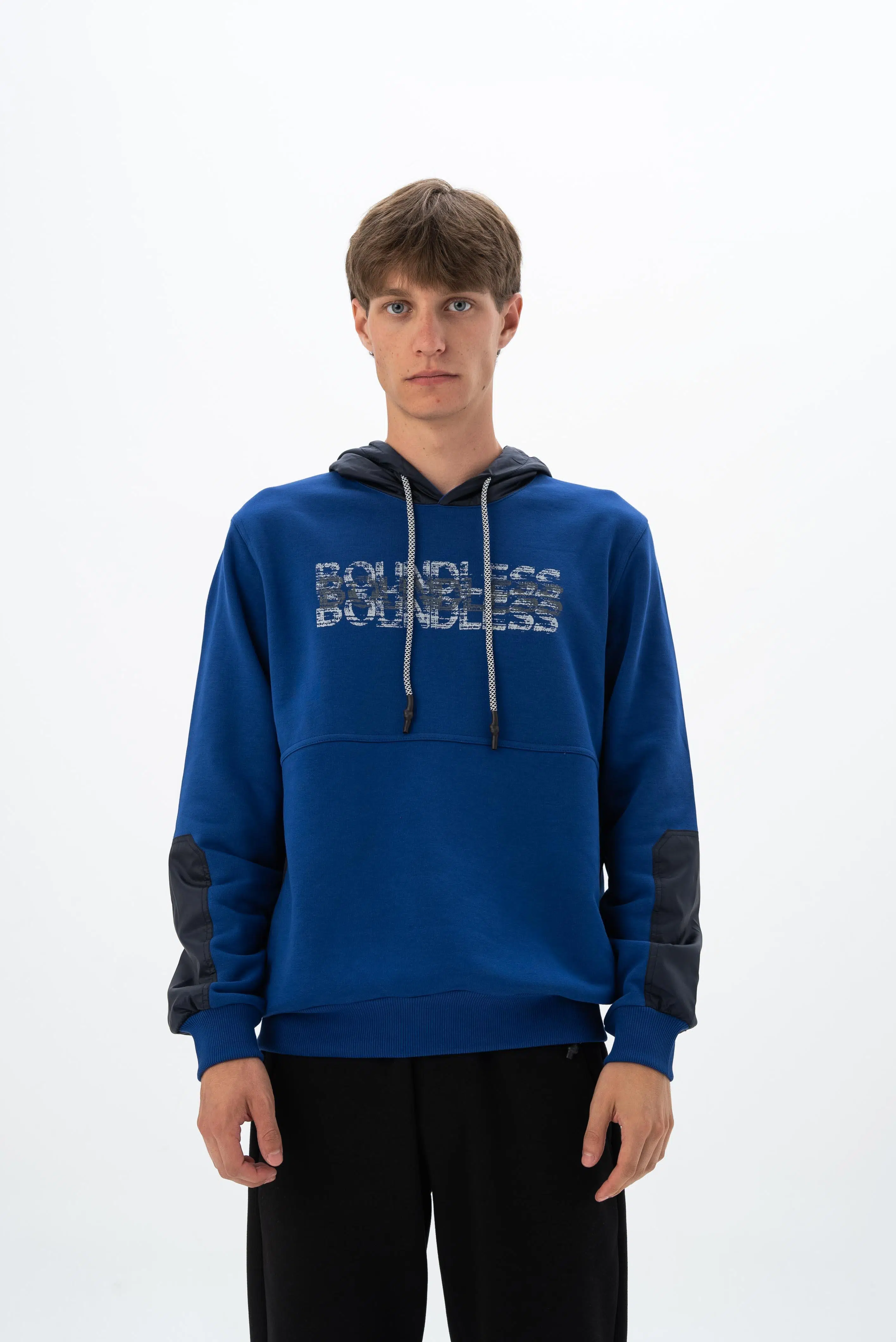 Ar-ma Erkek Kapşonlu Sweatshirt Yazi Baskili Cepsiz Regular Fit Diagonal Üç İplik K26254926101 - Saks Mavisi-SM1