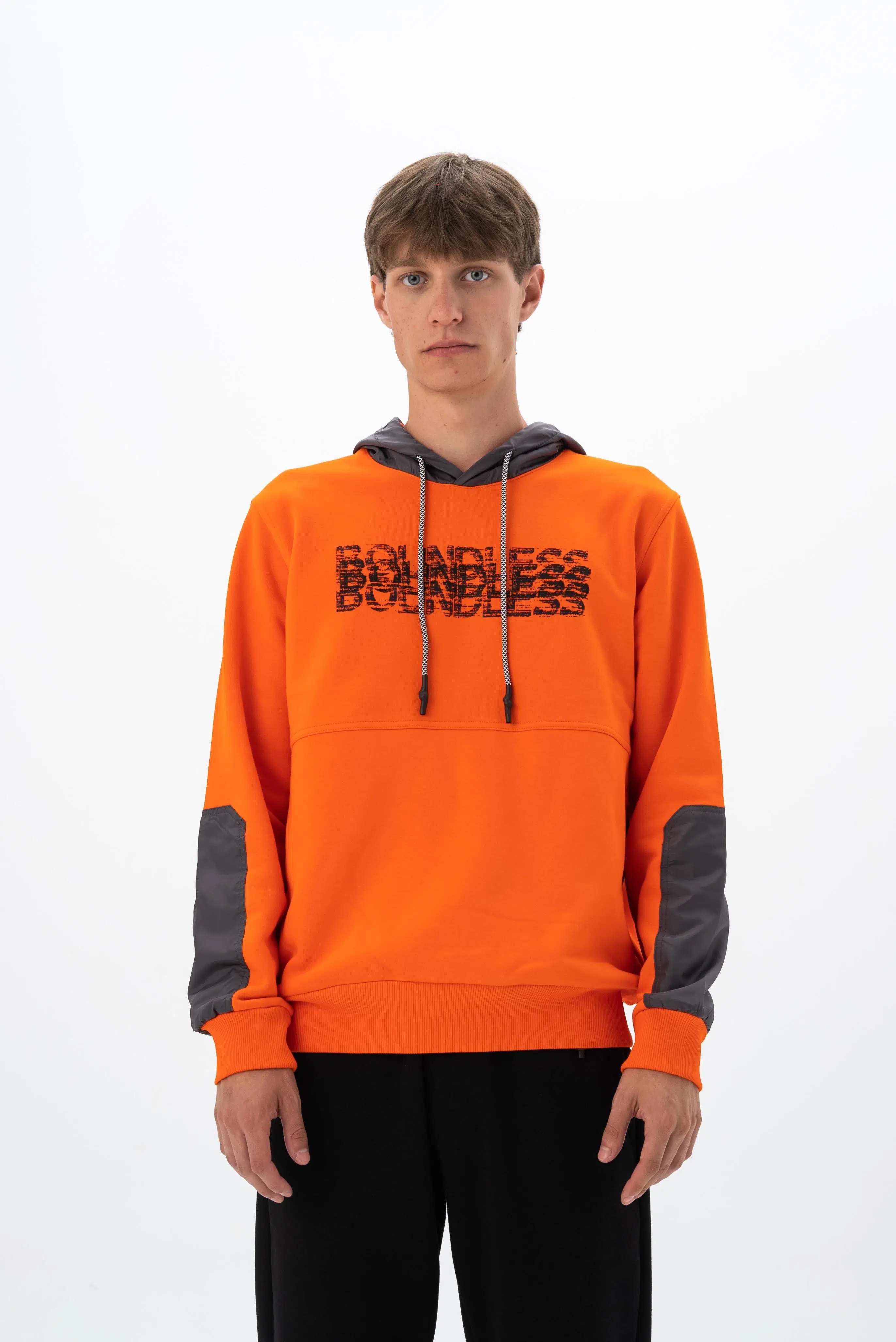 Ar-ma Erkek Kapşonlu Sweatshirt Yazi Baskili Cepsiz Regular Fit Diagonal Üç İplik K26254926101 - Turuncu-T1