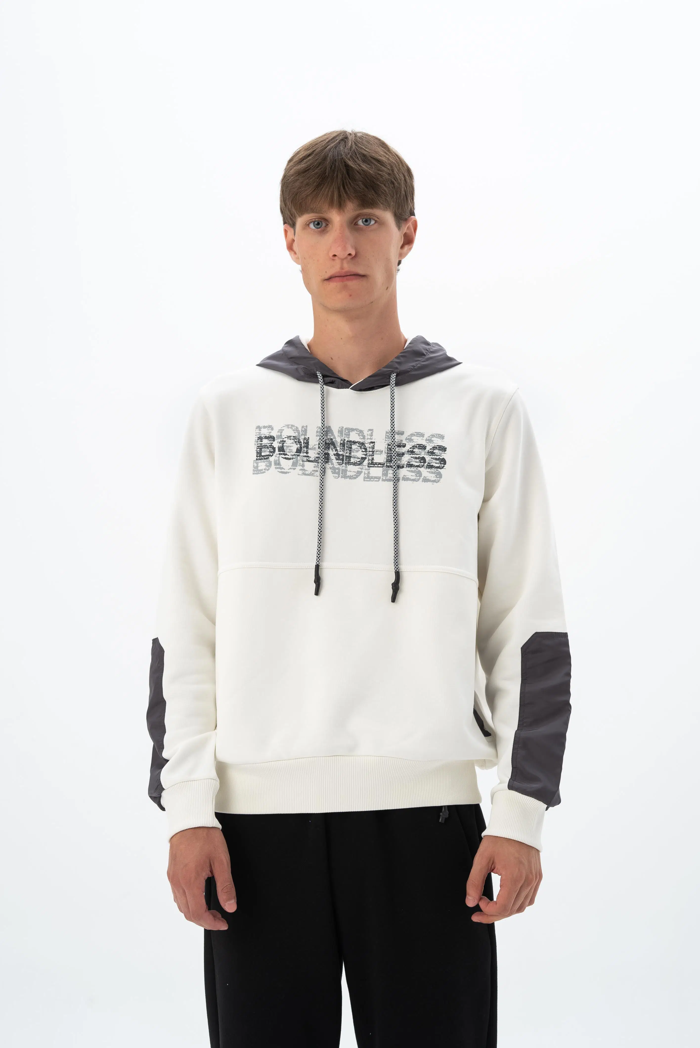 Ar-ma Erkek Kapşonlu Sweatshirt Yazi Baskili Cepsiz Regular Fit Diagonal Üç İplik K26254926101 - Ekru-E1