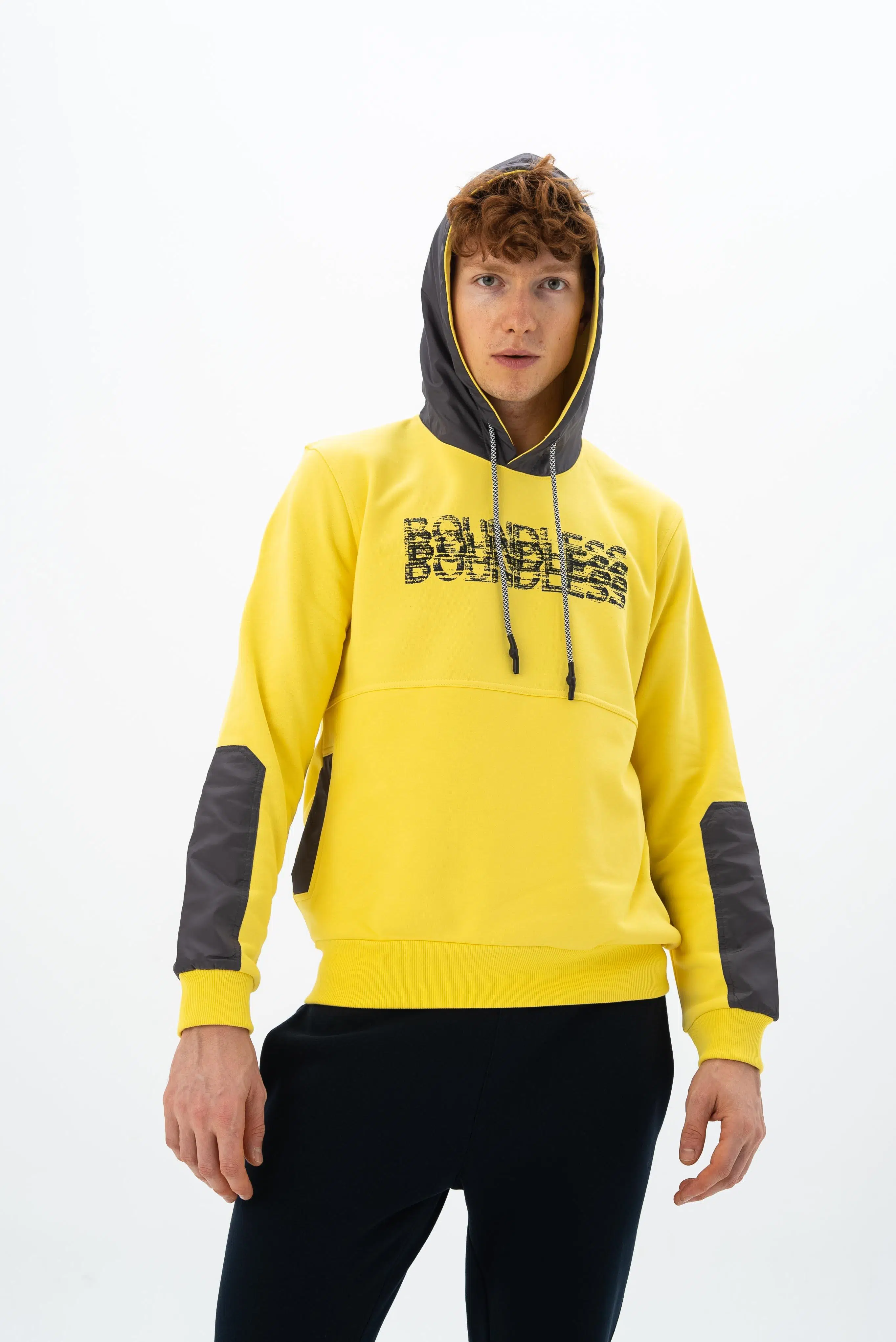 Ar-ma Erkek Kapşonlu Sweatshirt Yazi Baskili Cepsiz Regular Fit Diagonal Üç İplik K26254926101 - Sarı-S1