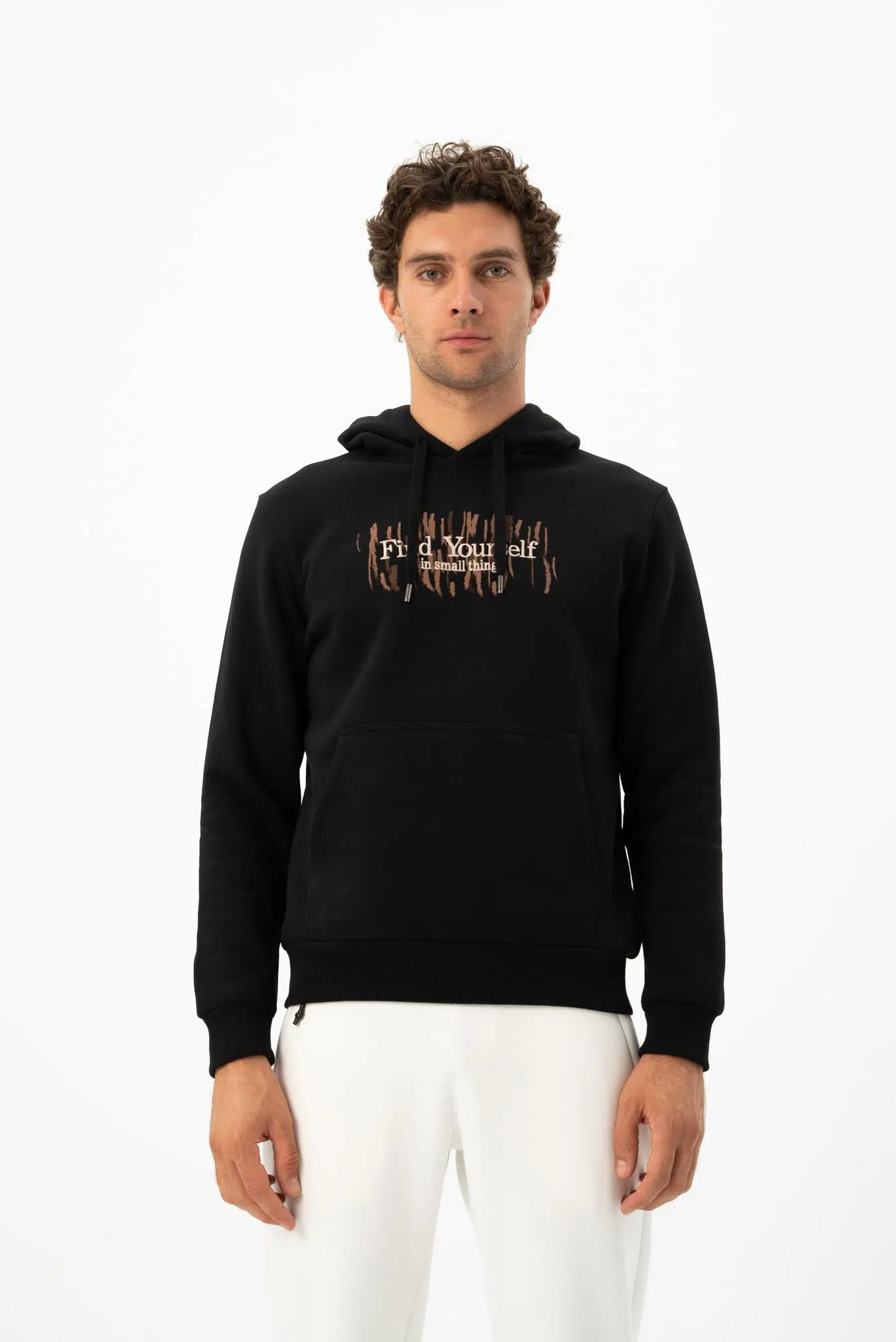 Ar-ma Erkek Kapşonlu Sweatshirt Yazi Baskili Kanguru Cepli Örme Kumaş Büyük Beden %70 Pamuk %30 Polyester 30/1 Şardonlu Üç İplik K24254884301 - Siyah-S1