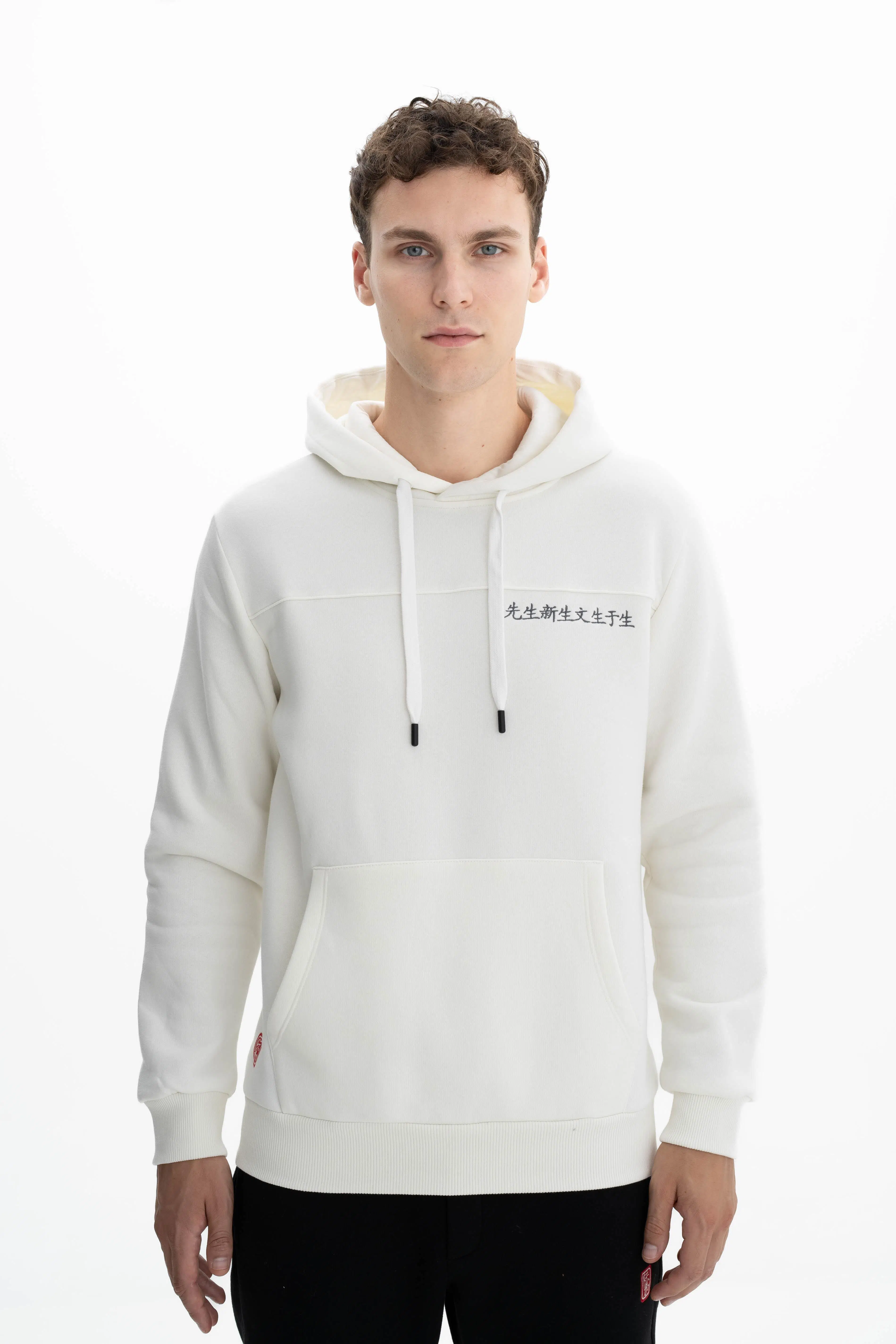 Ar-ma Erkek Kapşonlu Sweatshirt Yazi Baskili Kanguru Cepli Regular Fit Şardonlu Üç İplik K26254625901 - Ekru-E1