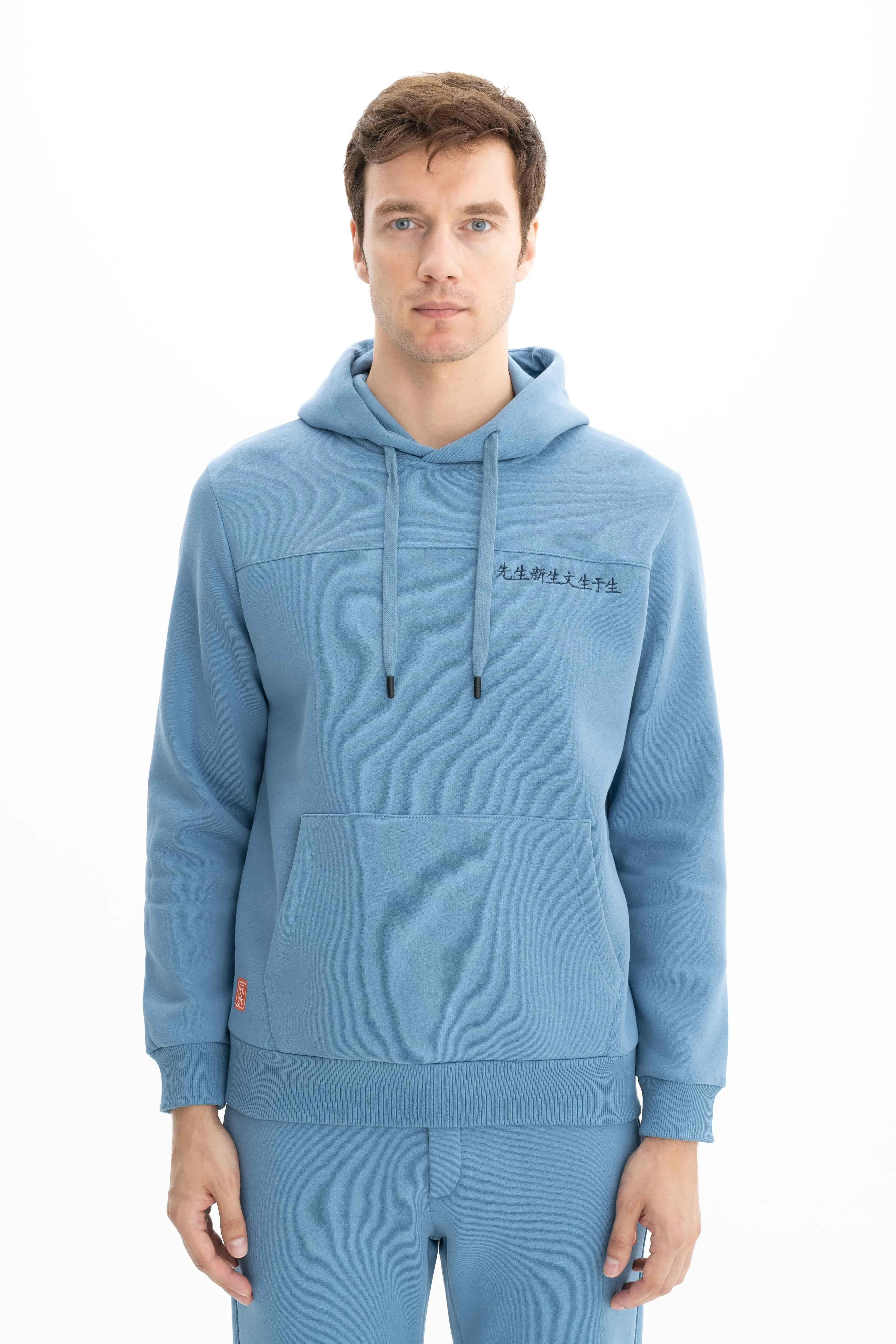 Ar-ma Erkek Kapşonlu Sweatshirt Yazi Baskili Kanguru Cepli Regular Fit Şardonlu Üç İplik K26254625901 - Mavi-M2