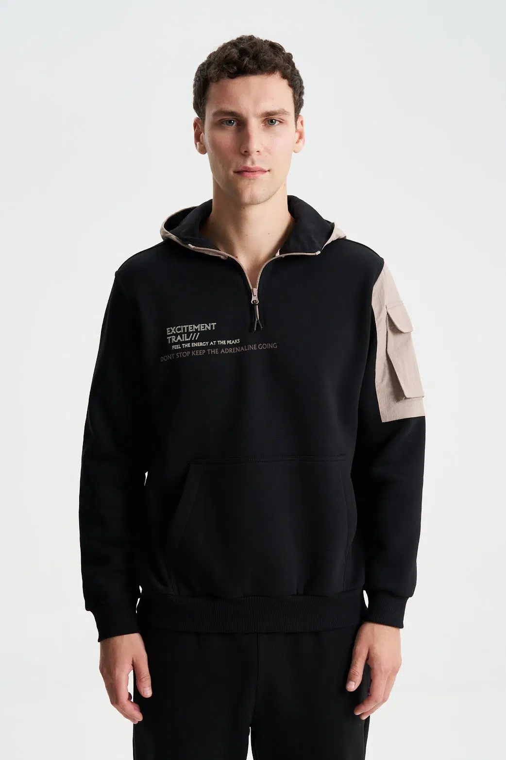 Ar-ma Erkek Kapşonlu Sweatshirt Yazi Baskili Kanguru Cepli Regular Fit Şardonlu Üç İplik K28254627301 - Siyah-S1