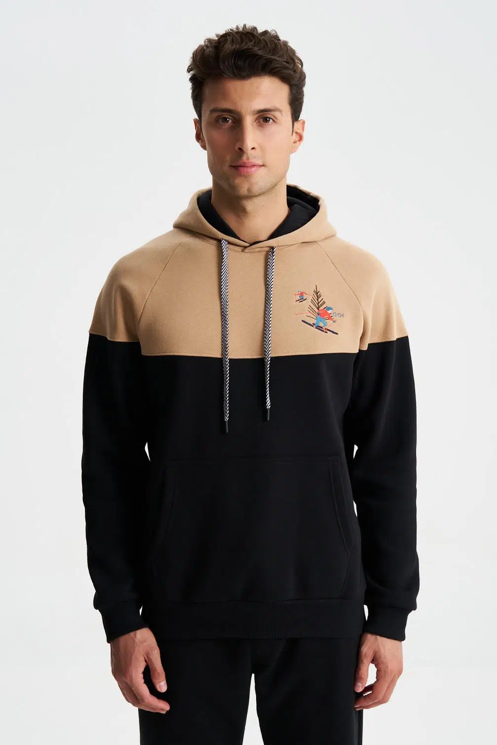 Ar-ma Erkek Kapşonlu Sweatshirt Yazi Baskili Kanguru Cepli Regular Fit Şardonlu Üç İplik K28254627601 - Siyah-S1