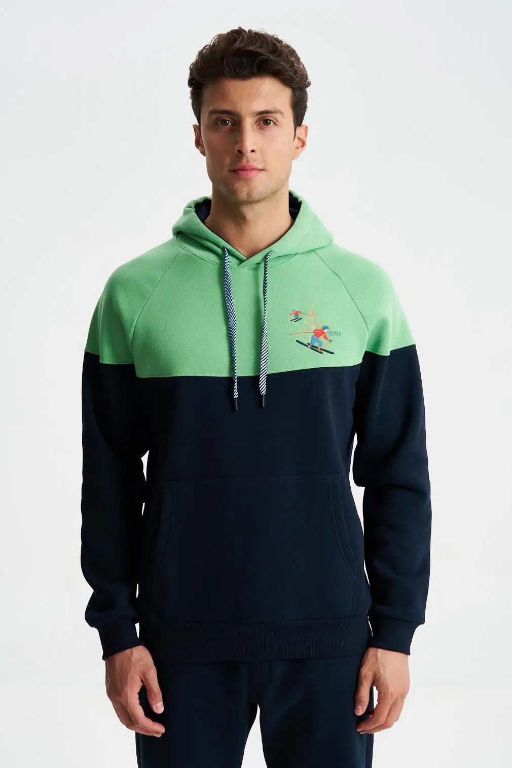 Ar-ma Erkek Kapşonlu Sweatshirt Yazi Baskili Kanguru Cepli Regular Fit Şardonlu Üç İplik K28254627601 - Lacivert-L1