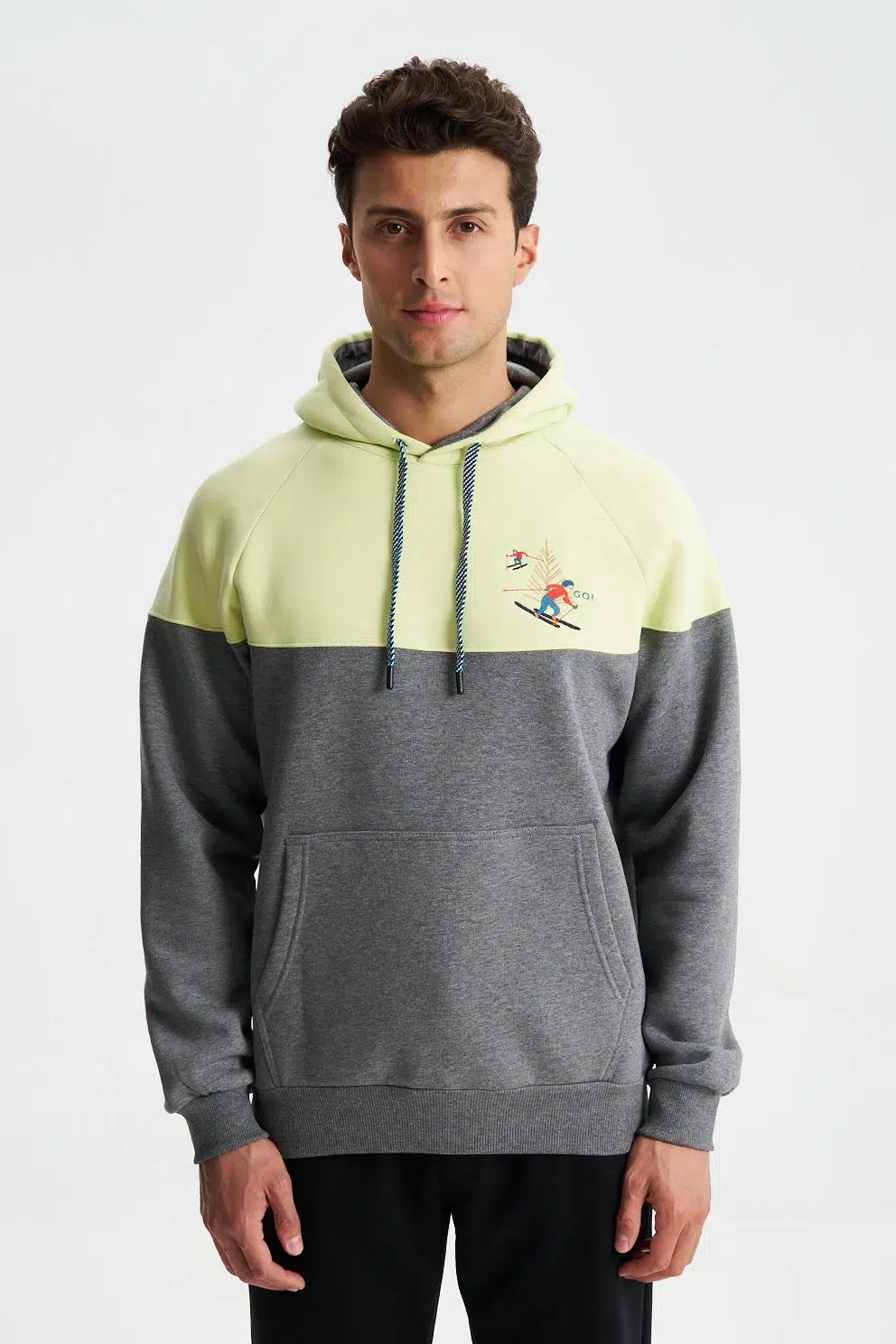 Ar-ma Erkek Kapşonlu Sweatshirt Yazi Baskili Kanguru Cepli Regular Fit Şardonlu Üç İplik K28254627601 - Gri-G1