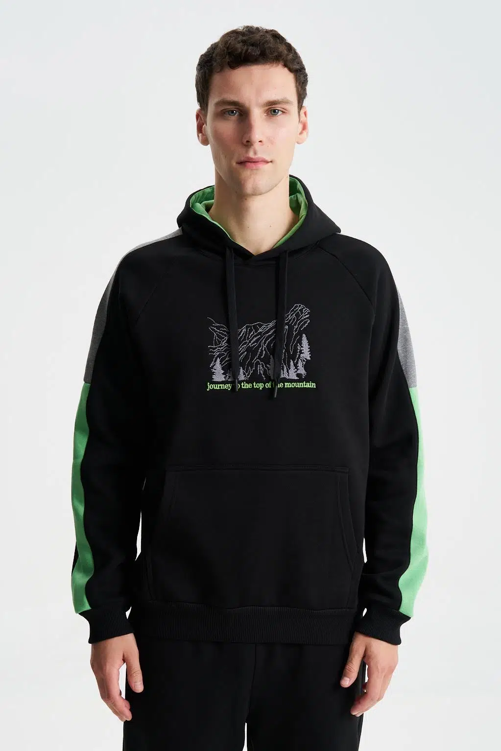 Ar-ma Erkek Kapşonlu Sweatshirt Yazi Baskili Kanguru Cepli Regular Fit Şardonlu Üç İplik K28254627701 - Siyah-S1