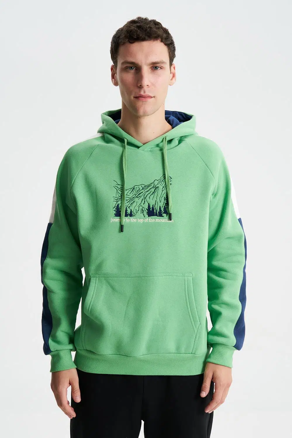 Ar-ma Erkek Kapşonlu Sweatshirt Yazi Baskili Kanguru Cepli Regular Fit Şardonlu Üç İplik K28254627701 - Yeşil-Y1
