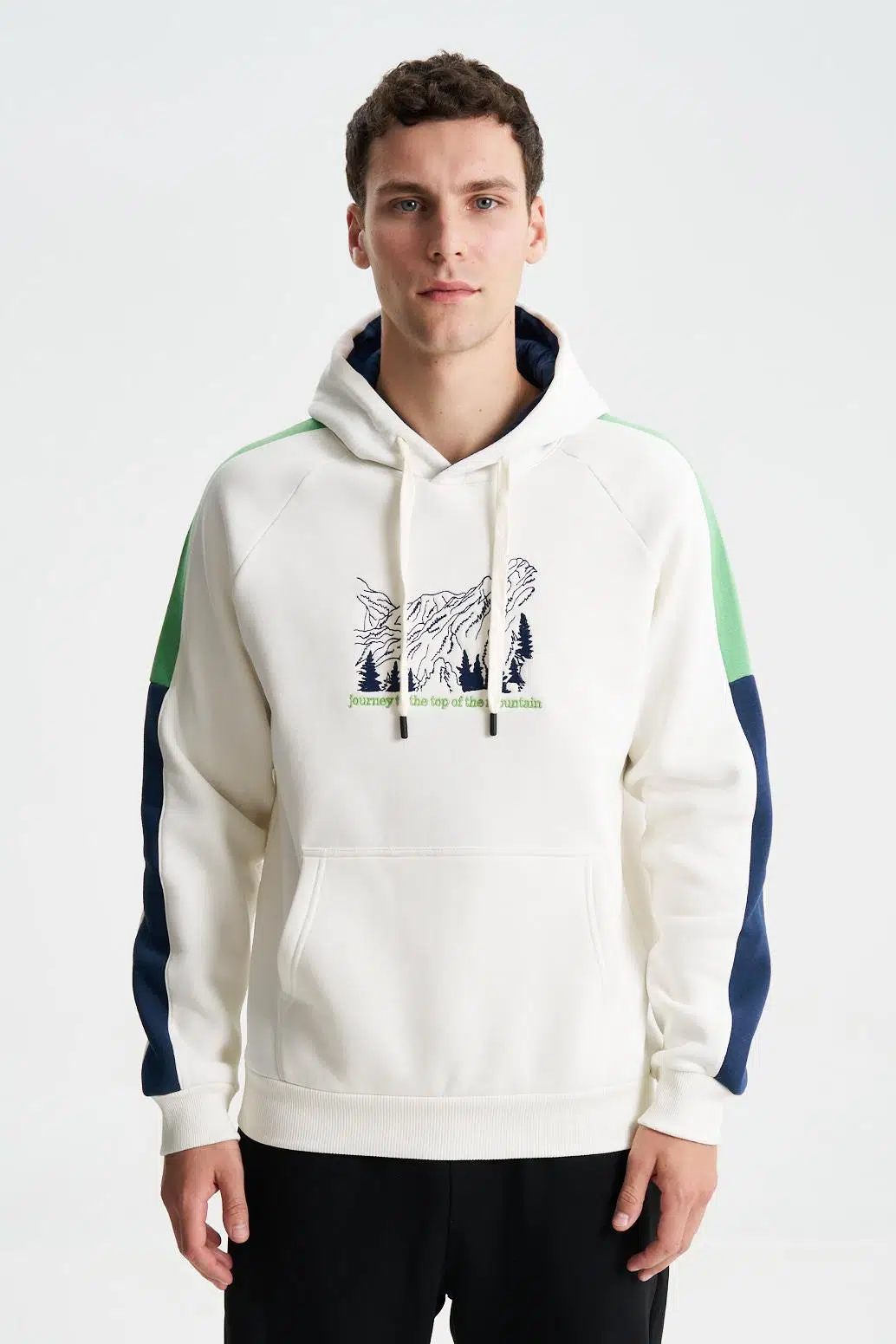 Ar-ma Erkek Kapşonlu Sweatshirt Yazi Baskili Kanguru Cepli Regular Fit Şardonlu Üç İplik K28254627701 - Ekru-E1