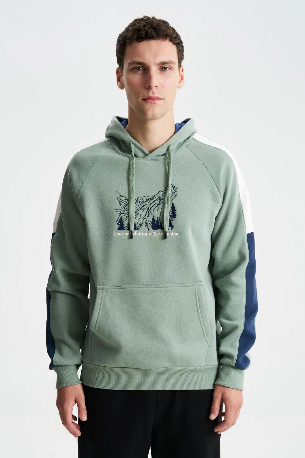 Ar-ma Erkek Kapşonlu Sweatshirt Yazi Baskili Kanguru Cepli Regular Fit Şardonlu Üç İplik K28254627701 - Yeşil-Y2