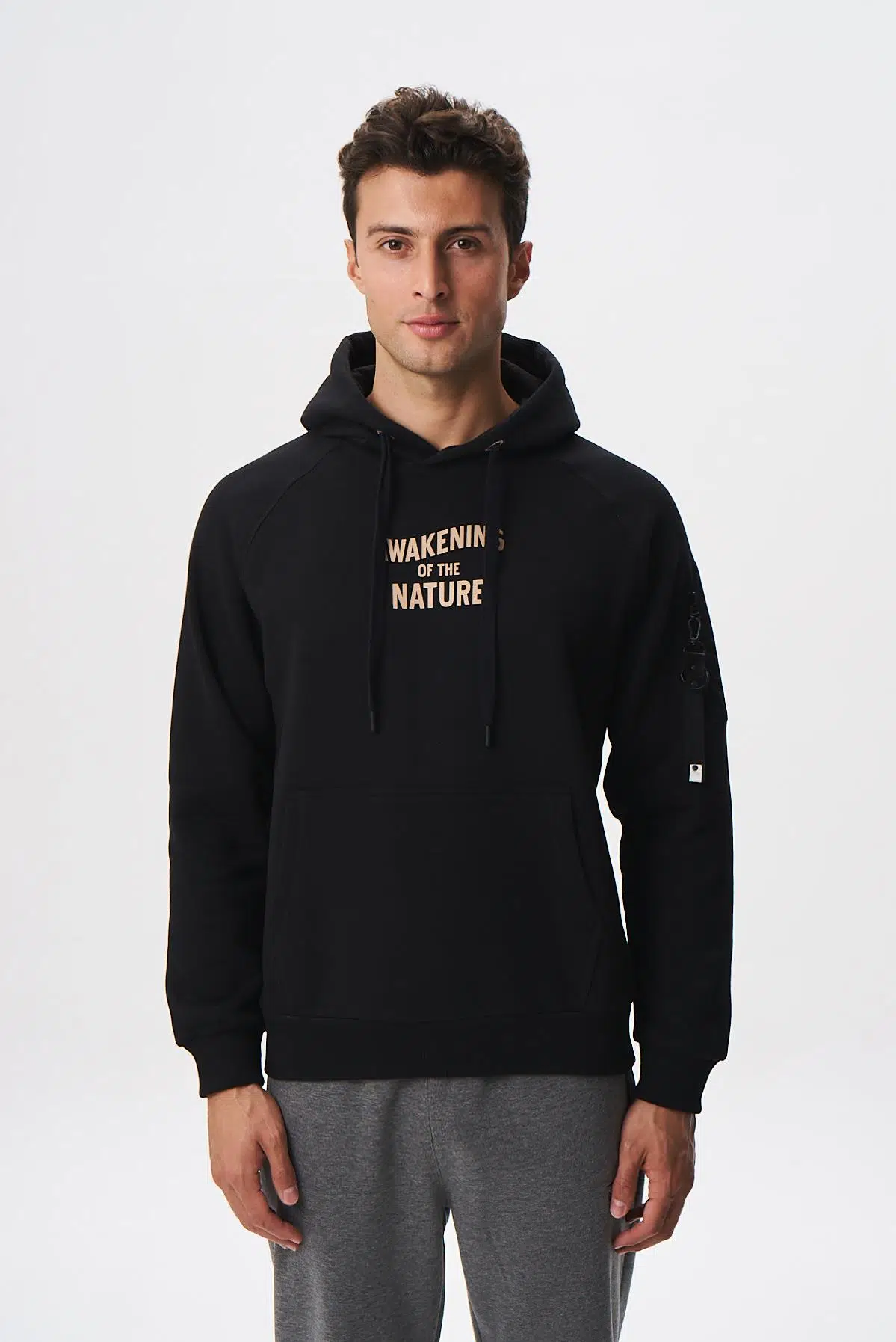 Ar-ma Erkek Kapşonlu Sweatshirt Yazi Baskili Kanguru Cepli Regular Fit Şardonlu Üç İplik K28254627801 - Siyah-S1