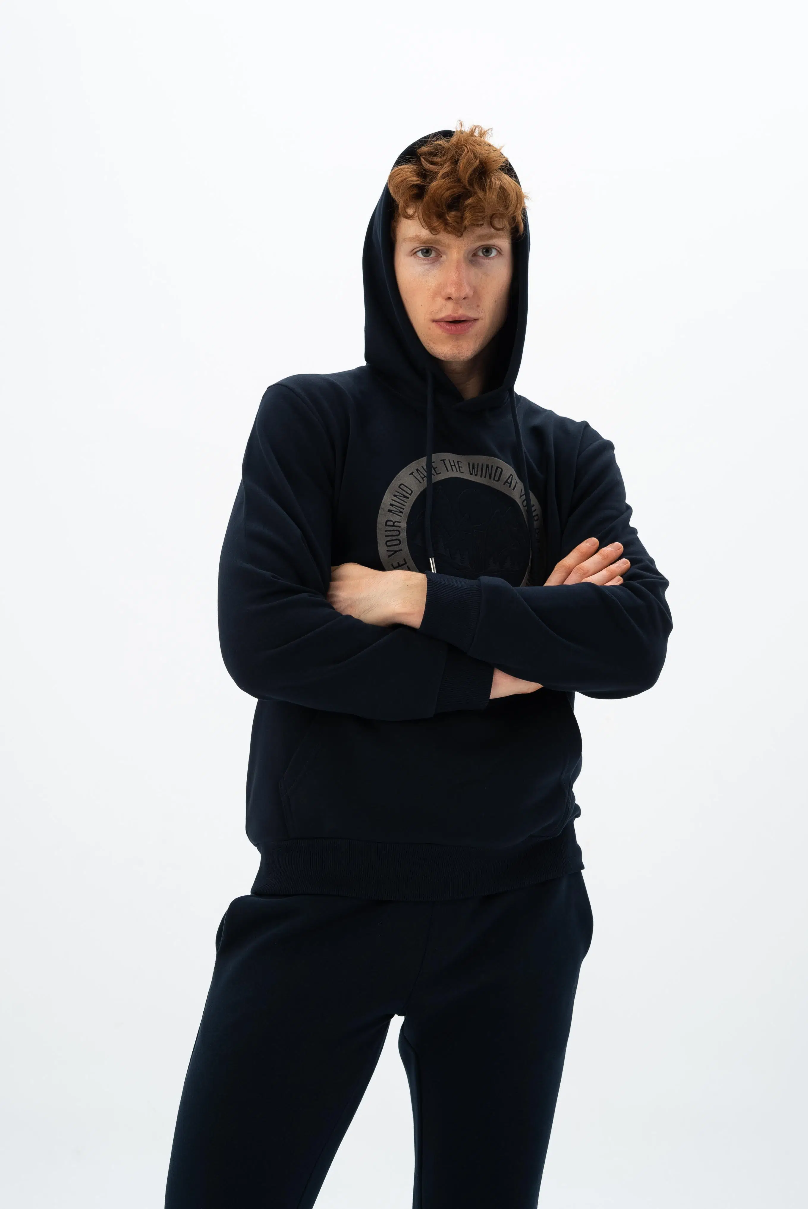 Ar-ma Erkek Kapşonlu Sweatshirt Yazi Baskili Kanguru Cepli Regular Fit Diagonal Üç İplik K26254925901 - Lacivert-L1