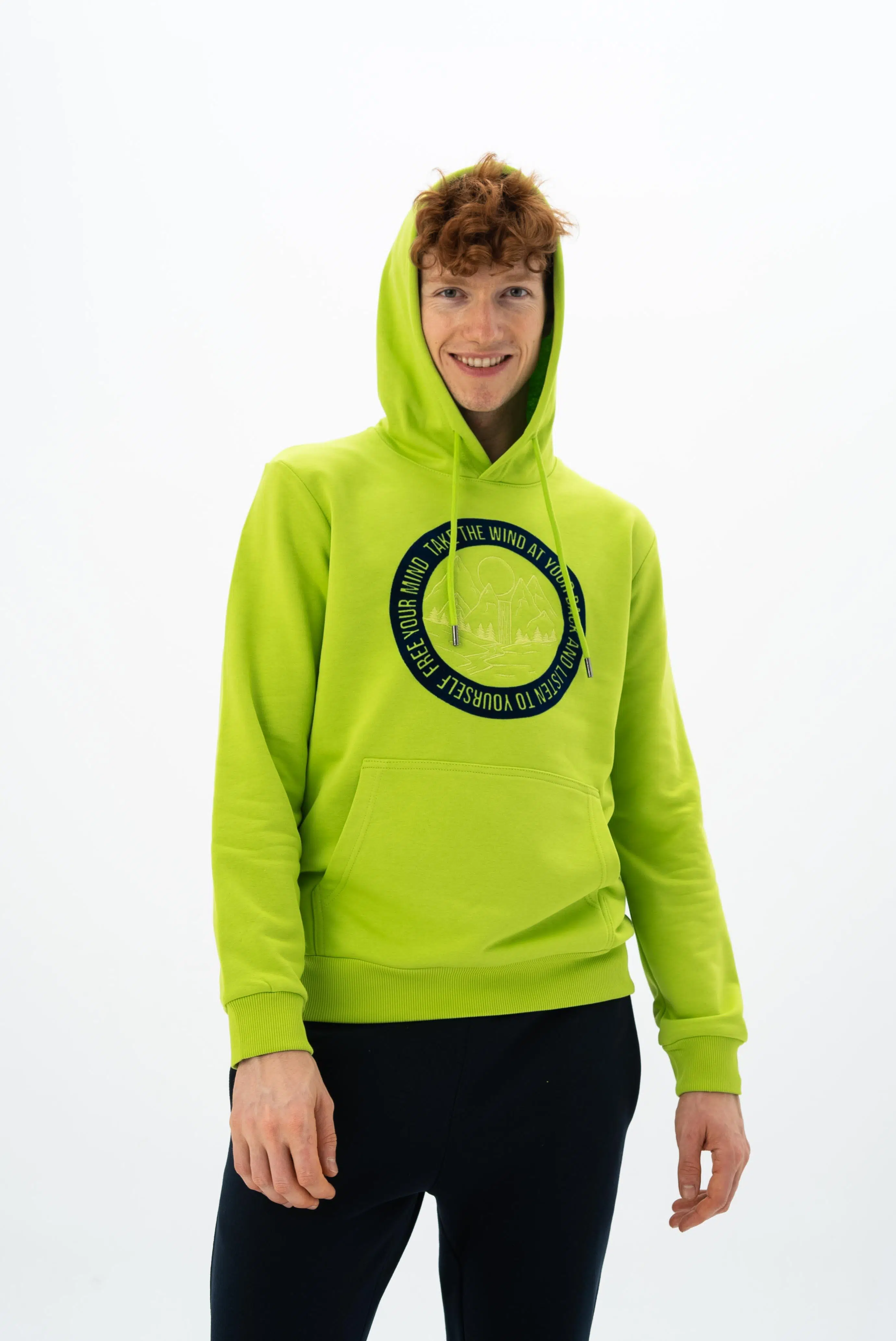 Ar-ma Erkek Kapşonlu Sweatshirt Yazi Baskili Kanguru Cepli Regular Fit Diagonal Üç İplik K26254925901 - Yeşil-Y4