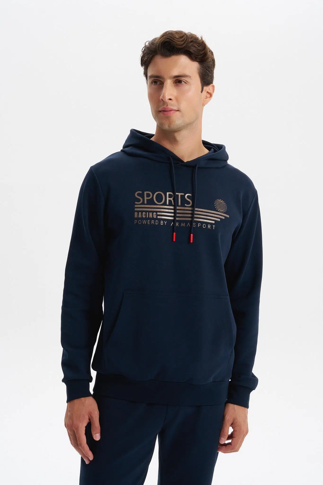 Ar-ma Erkek Kapşonlu Sweatshirt Yazi Baskili Kanguru Cepli Slim Fit Scuba İnterlok K30254685102 - Lacivert-L1