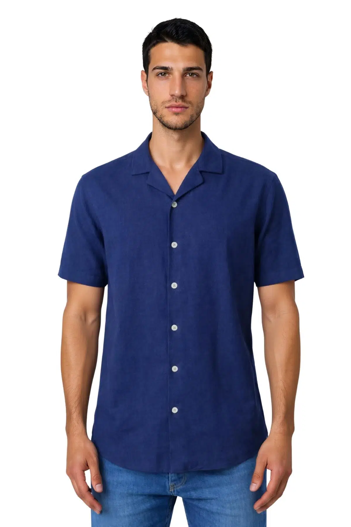 Ar-ma Erkek Gömlek Basic Baskisiz Düğme Kapamali Cepsiz Kisa Kollu Gömlek Regular Fit Y31485118202 - Lacivert-L1