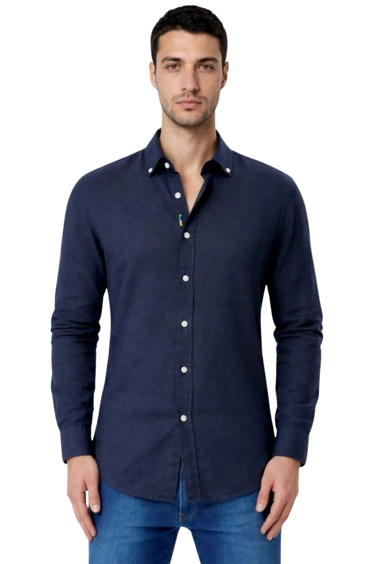 Ar-ma Erkek Gömlek Baskisiz Basic Düğme Kapamali Cepsiz Uzun Kollu Gömlek Regular Fit Y31485118002 - Lacivert-L1