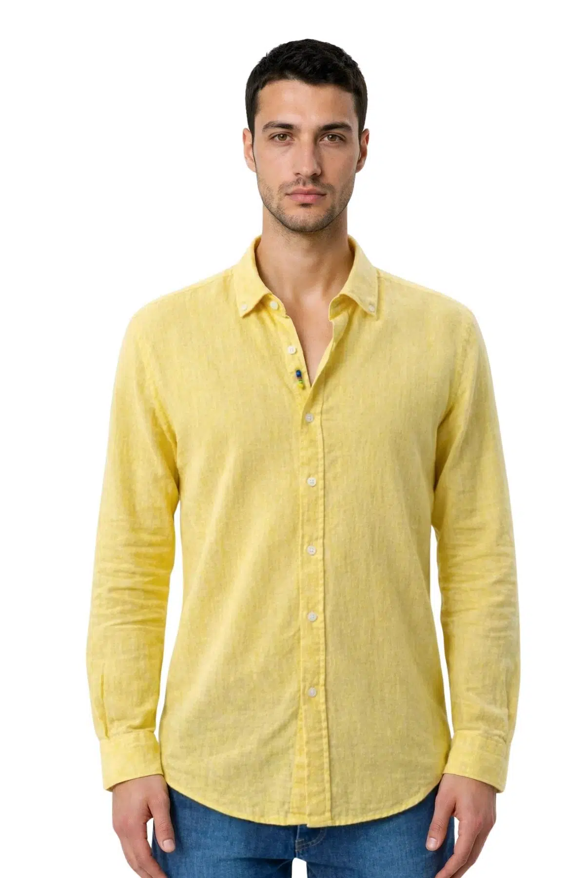 Ar-ma Erkek Gömlek Baskisiz Basic Düğme Kapamali Cepsiz Uzun Kollu Gömlek Regular Fit Y31485118002 - Sarı-S1