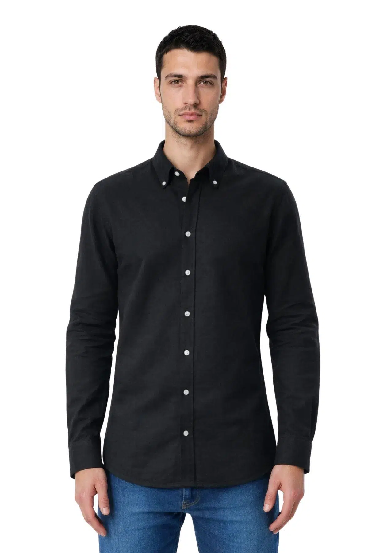 Ar-ma Erkek Gömlek Baskisiz Basic Düğme Kapamali Cepsiz Uzun Kollu Gömlek Regular Fit Y31485118102 - Siyah-S1