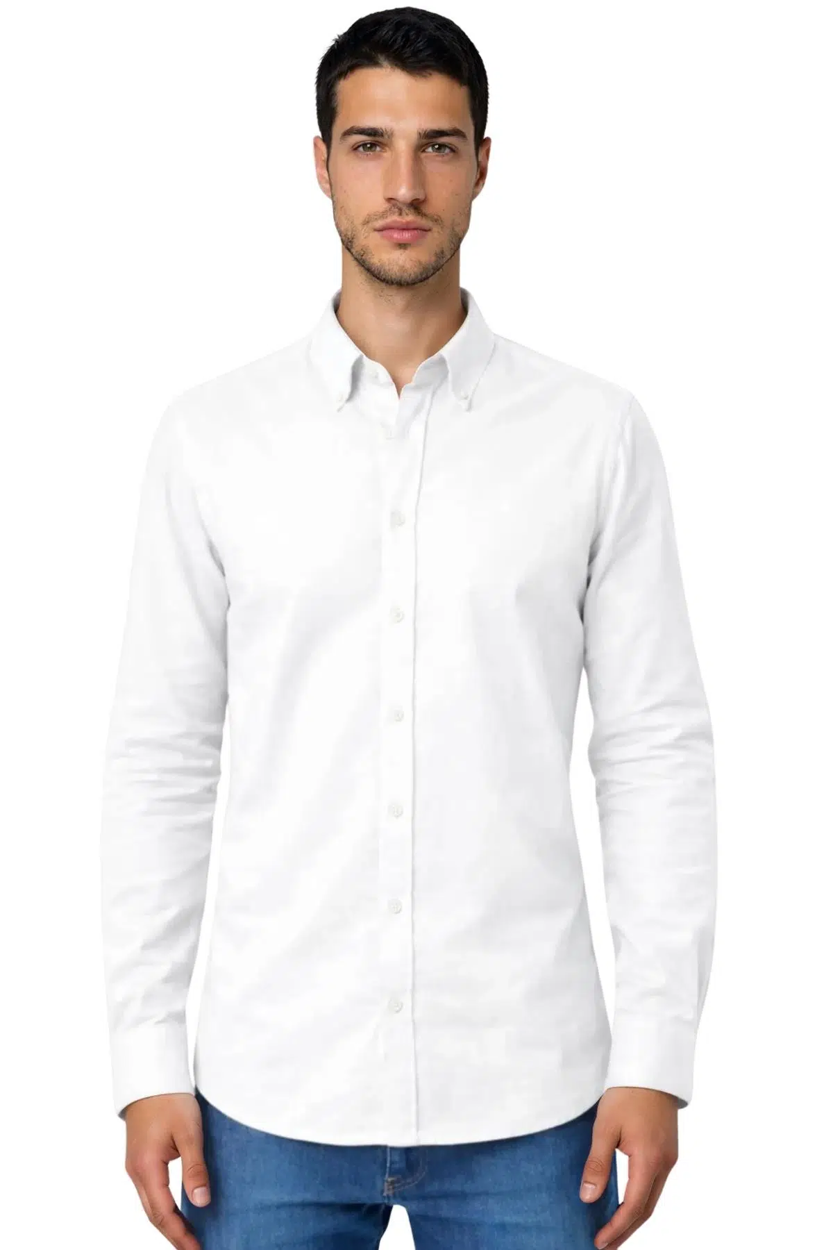 Ar-ma Erkek Gömlek Baskisiz Basic Düğme Kapamali Cepsiz Uzun Kollu Gömlek Regular Fit Y31485118102 - Beyaz-B1