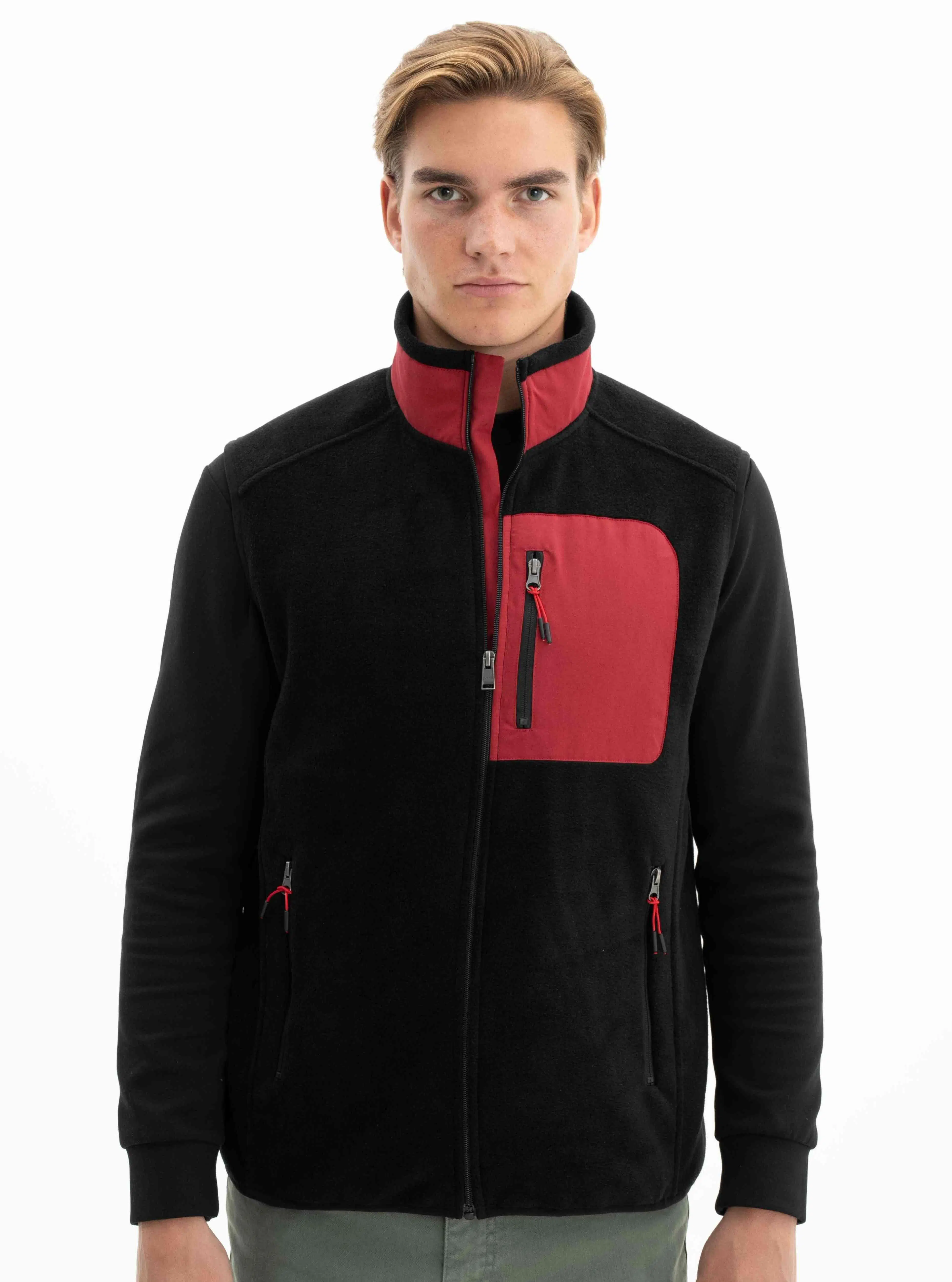 Ar-ma Erkek Polar Yelek Relax Fit Tam Fermuarlı %100 Polyester Softech Kışlık Cepli Baskısız K26424674101 - Siyah-S1