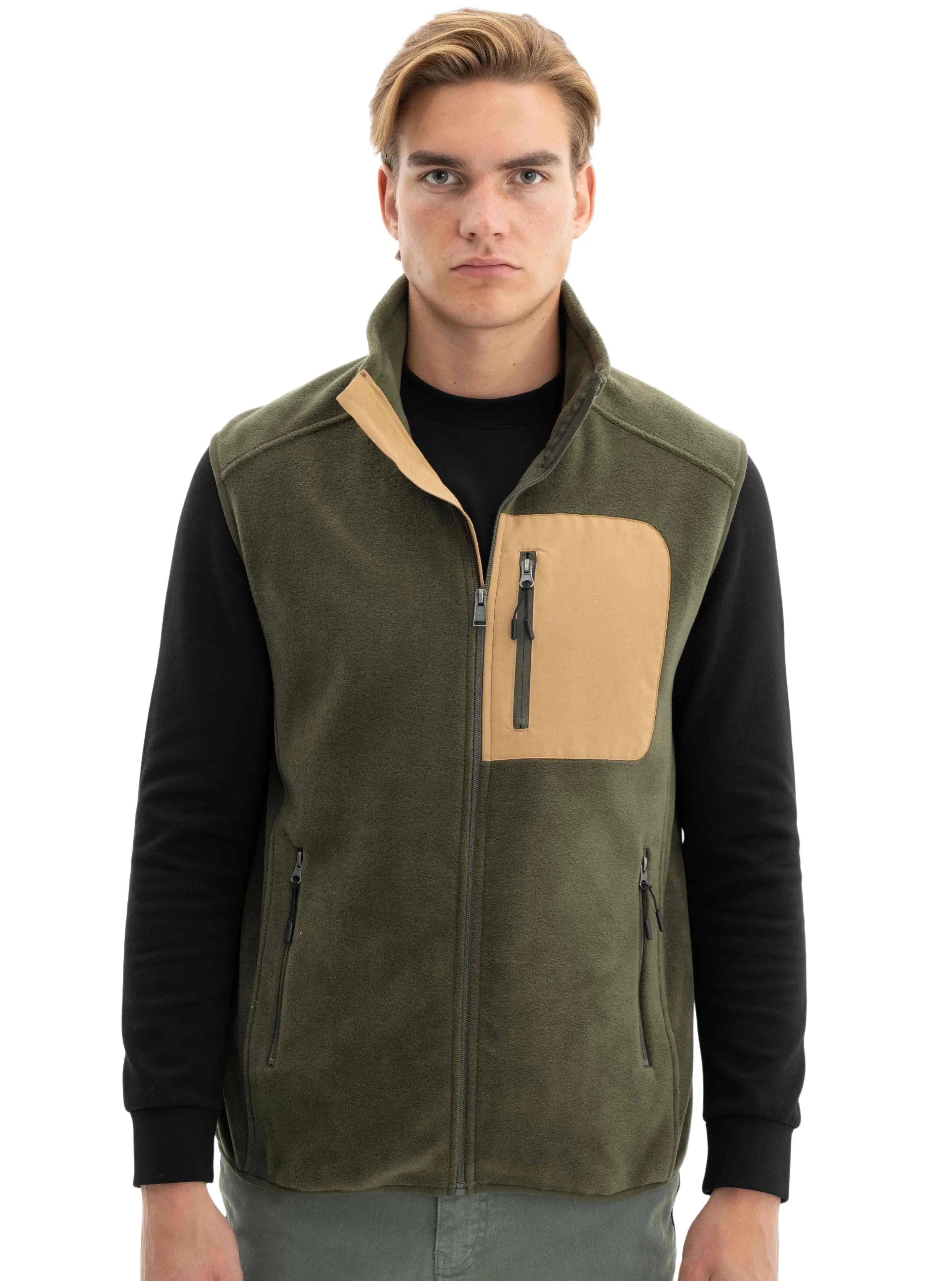 Ar-ma Erkek Polar Yelek Relax Fit Tam Fermuarlı %100 Polyester Softech Kışlık Cepli Baskısız K26424674101 - Haki-H1