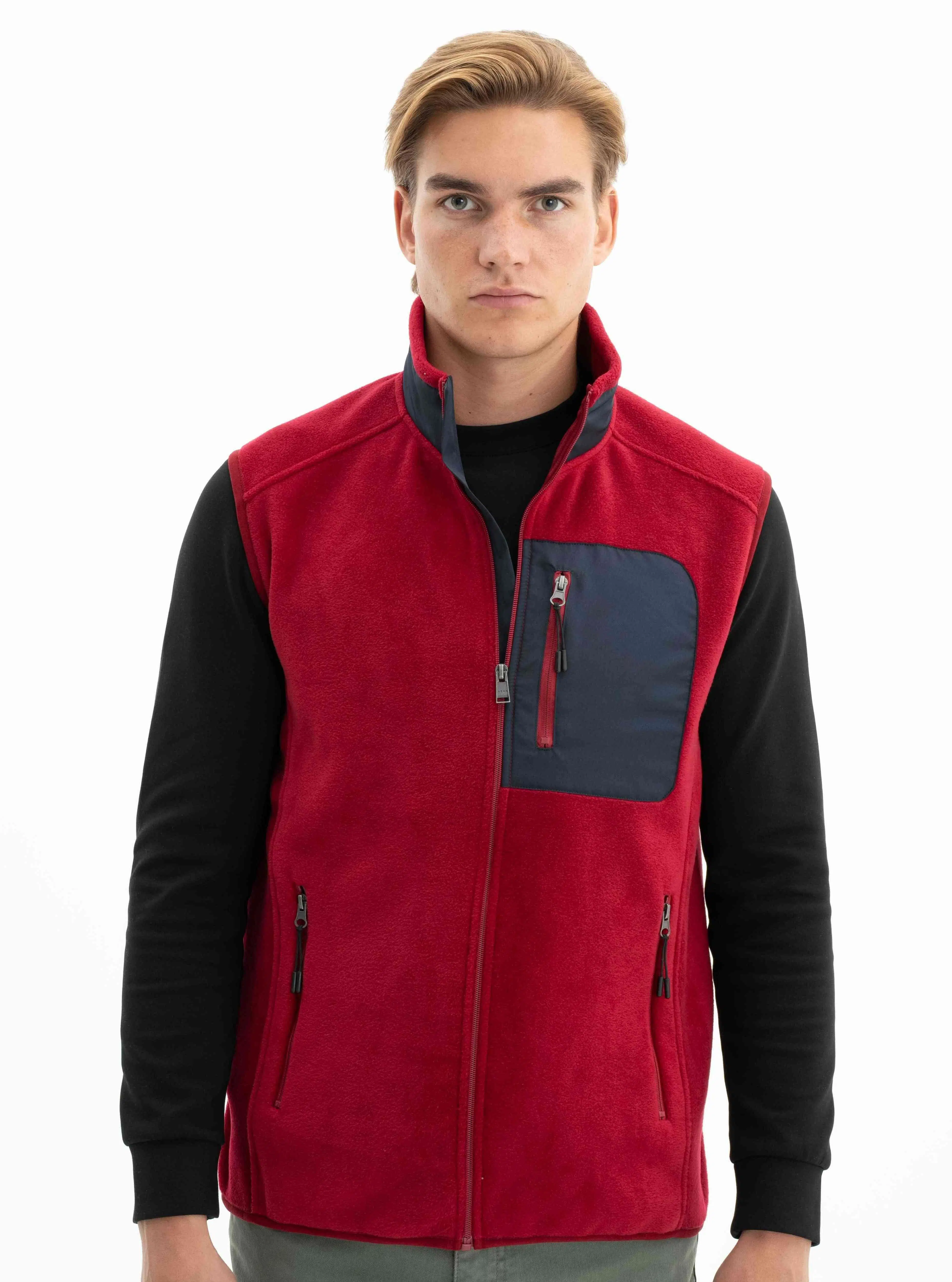 Ar-ma Erkek Polar Yelek Relax Fit Tam Fermuarlı %100 Polyester Softech Kışlık Cepli Baskısız K26424674101 - Bordo-B1
