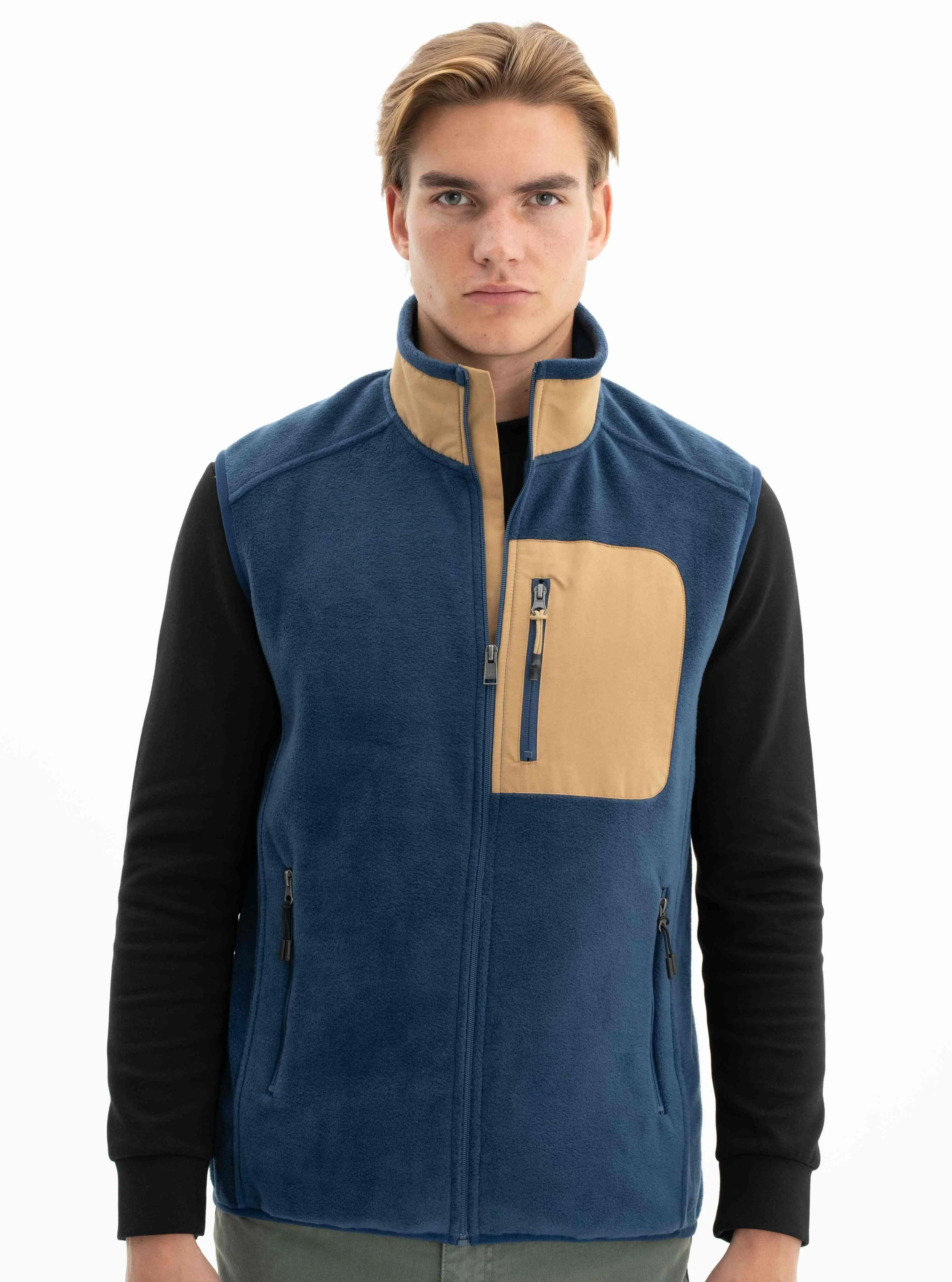 Ar-ma Erkek Polar Yelek Relax Fit Tam Fermuarlı %100 Polyester Softech Kışlık Cepli Baskısız K26424674101 - İndigo-İ1