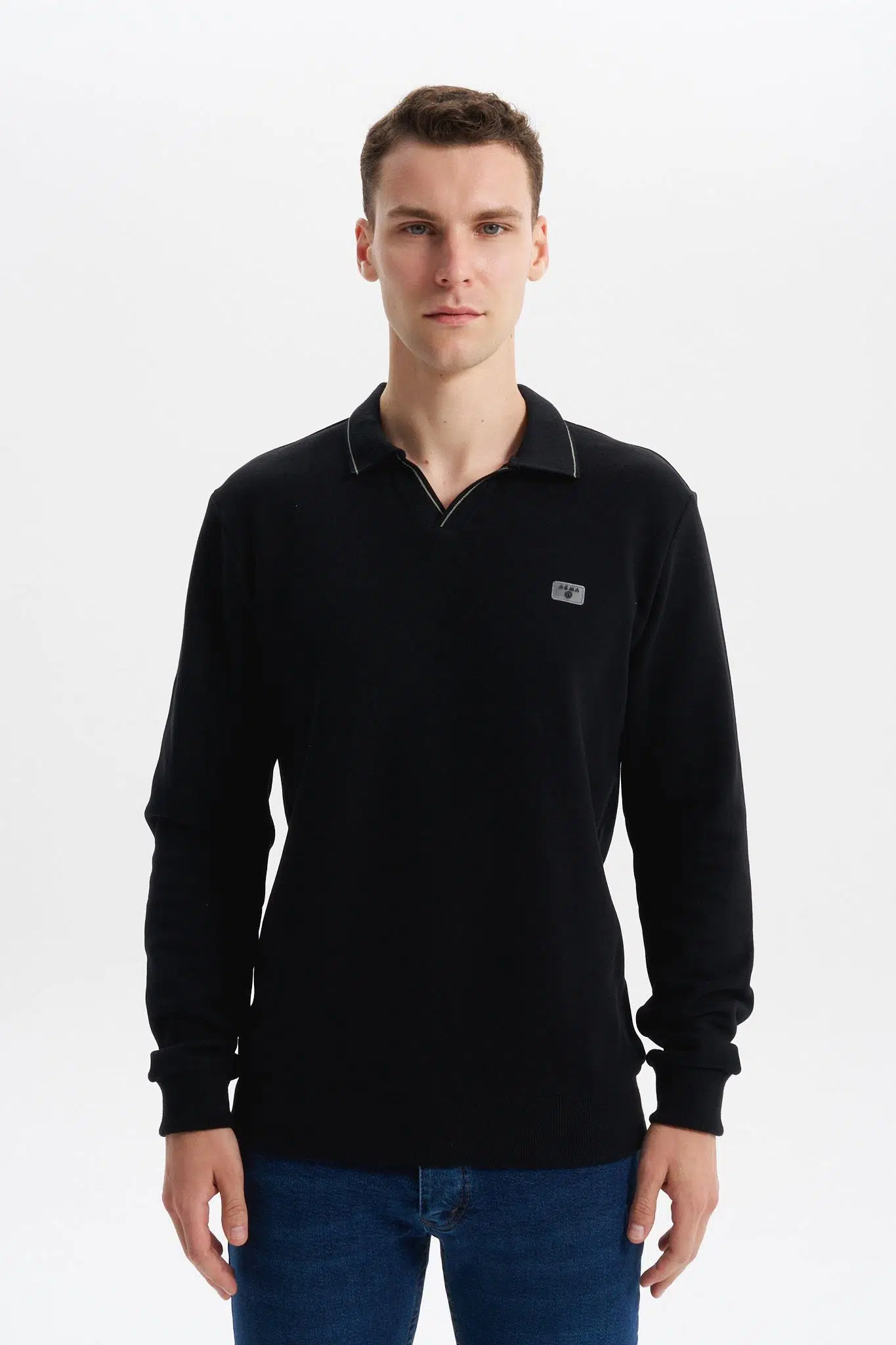 Ar-ma Erkek Polo Yaka Sweatshirt Basic Baskisiz Cepsiz Düğmesiz Örme Kumaş Regular Fit %65 Pamuk %35 Polyester 30/2 Karbon Firçali Selanik K30554698602 - Siyah-S1