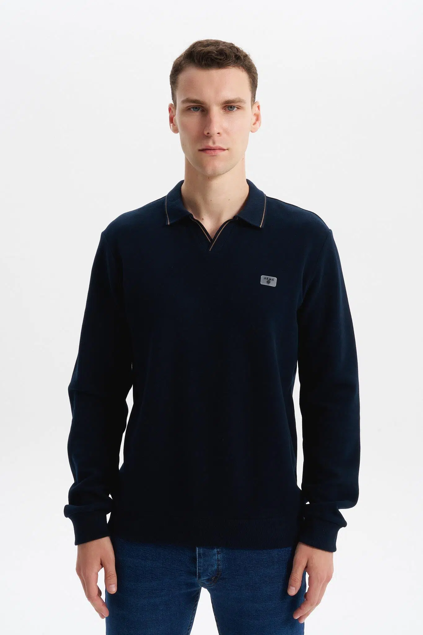 Ar-ma Erkek Polo Yaka Sweatshirt Basic Baskisiz Cepsiz Düğmesiz Örme Kumaş Regular Fit %65 Pamuk %35 Polyester 30/2 Karbon Firçali Selanik K30554698602 - Lacivert-L1