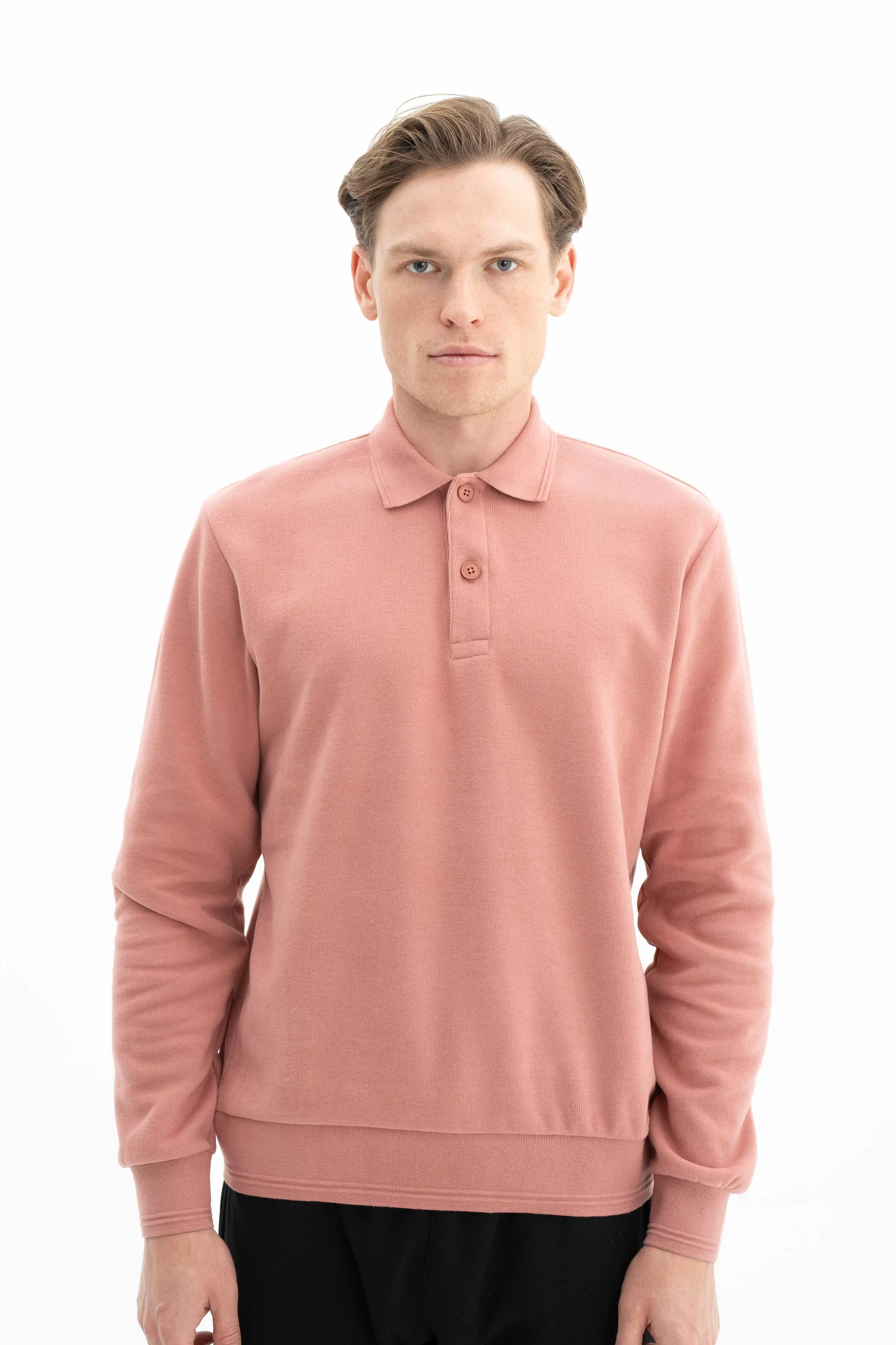 Ar-ma Erkek Polo Yaka Sweatshirt Basic Baskisiz Cepsiz Örme Kumaş Regular Fit %65 Pamuk %35 Polyester 30/2 Karbon Firçali Selanik K26564699901 - Pembe-P3
