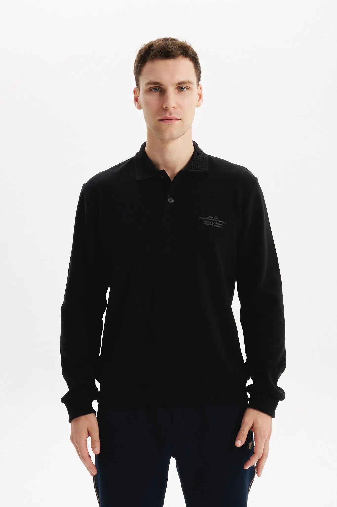 Ar-ma Erkek Polo Yaka Sweatshirt Basic Baskisiz Cepsiz Örme Kumaş Regular Fit %65 Pamuk %35 Polyester 30/2 Karbon Firçali Selanik K30564699102 - Siyah-S1