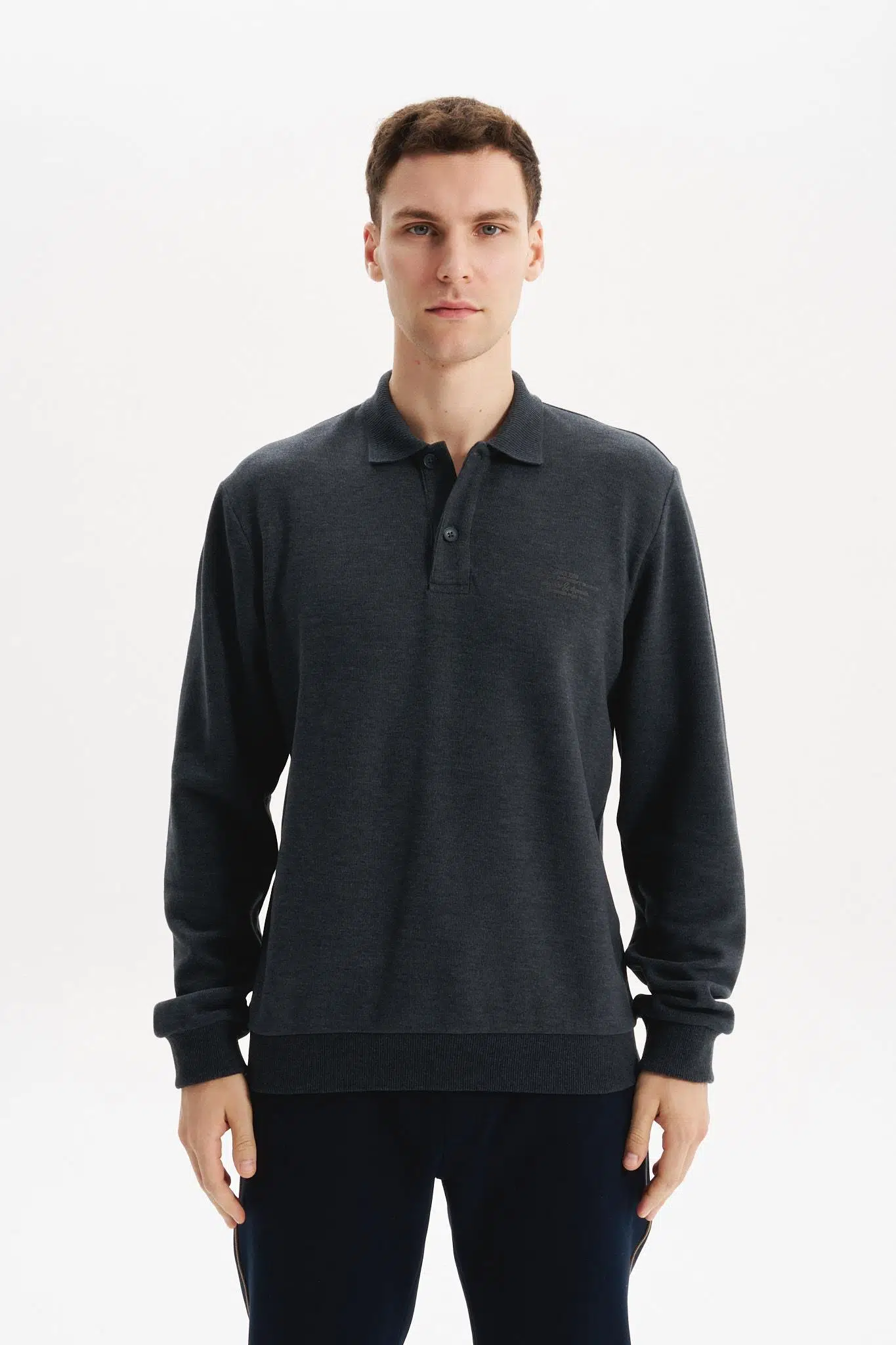 Ar-ma Erkek Polo Yaka Sweatshirt Basic Baskisiz Cepsiz Örme Kumaş Regular Fit %65 Pamuk %35 Polyester 30/2 Karbon Firçali Selanik K30564699102 - Gri-G3