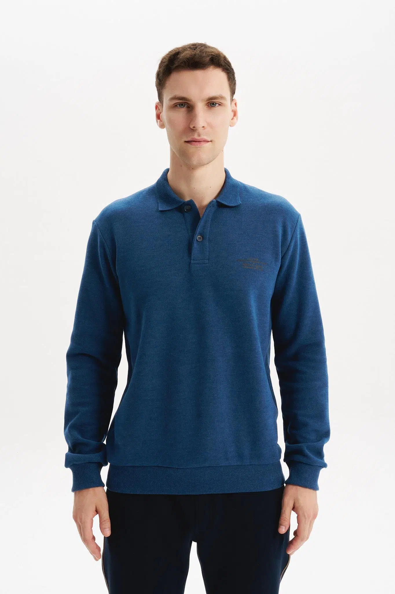 Ar-ma Erkek Polo Yaka Sweatshirt Basic Baskisiz Cepsiz Örme Kumaş Regular Fit %65 Pamuk %35 Polyester 30/2 Karbon Firçali Selanik K30564699102 - Mavi-M2