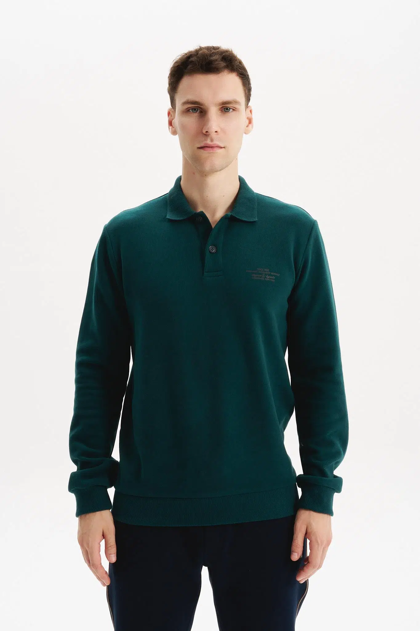 Ar-ma Erkek Polo Yaka Sweatshirt Basic Baskisiz Cepsiz Örme Kumaş Regular Fit %65 Pamuk %35 Polyester 30/2 Karbon Firçali Selanik K30564699102 - Yeşil-Y14