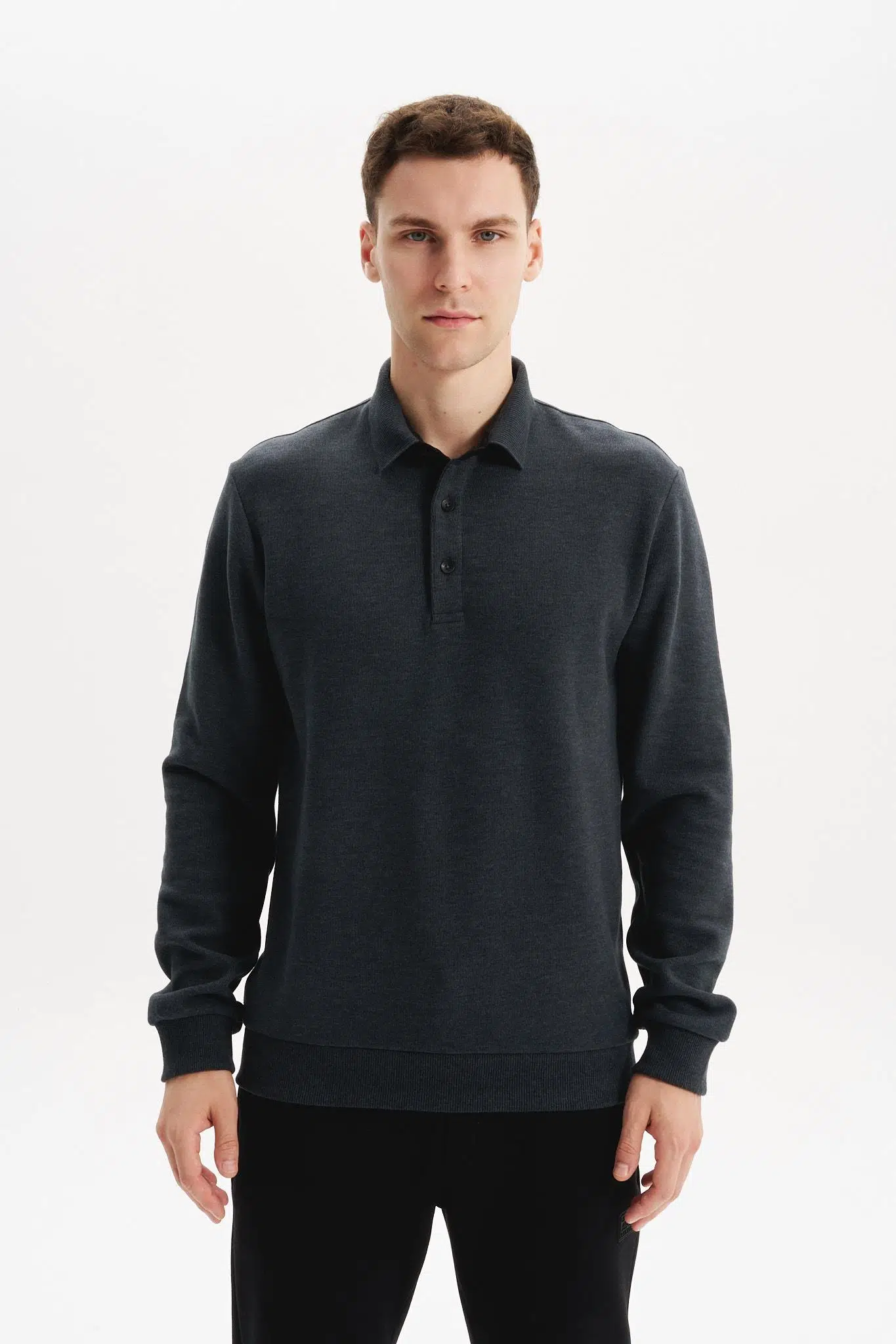 Ar-ma Erkek Polo Yaka Sweatshirt Basic Baskisiz Cepsiz Örme Kumaş Regular Fit %65 Pamuk %35 Polyester 30/2 Karbon Firçali Selanik K30564699202 - Gri-G3