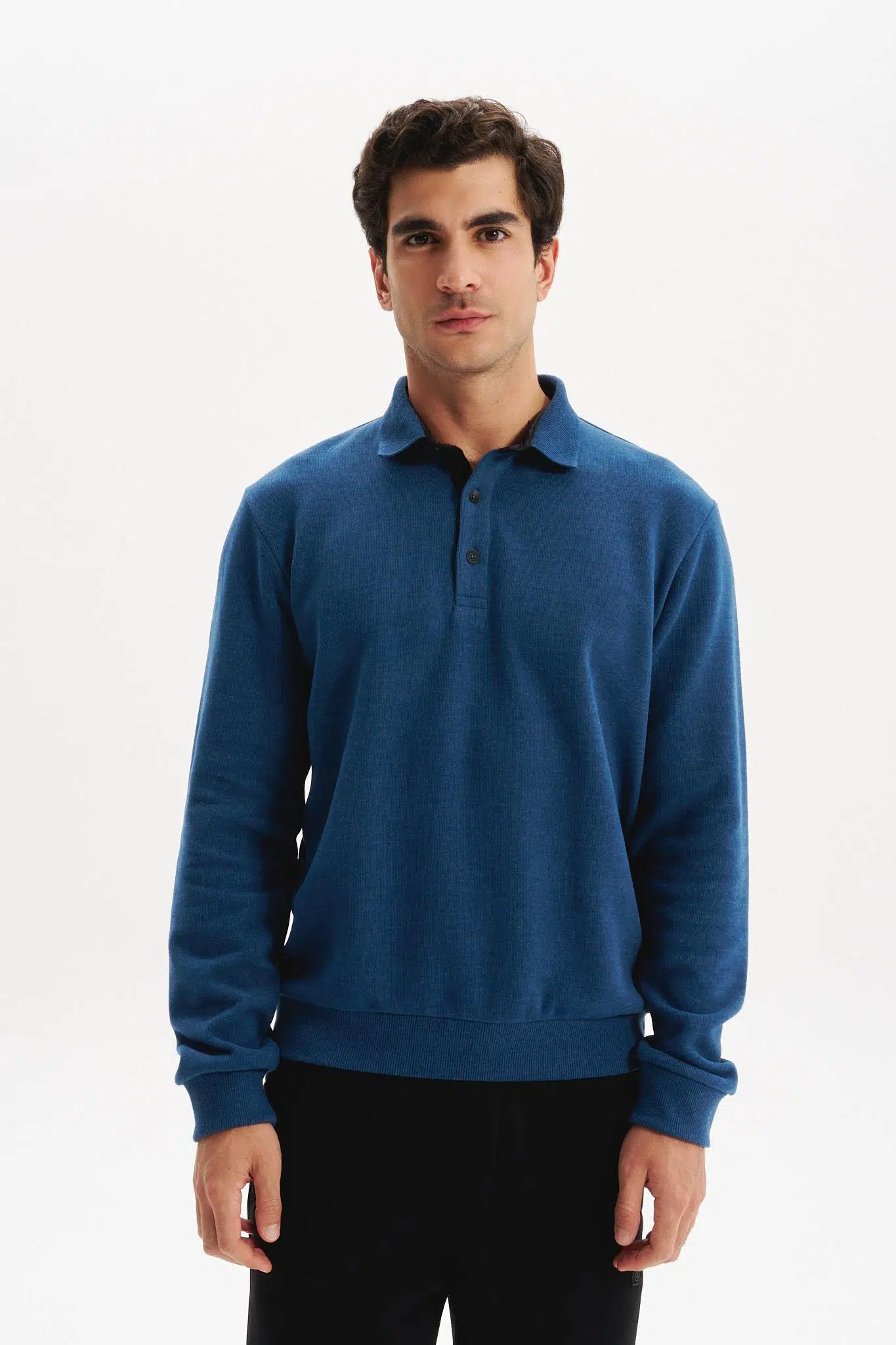 Ar-ma Erkek Polo Yaka Sweatshirt Basic Baskisiz Cepsiz Örme Kumaş Regular Fit %65 Pamuk %35 Polyester 30/2 Karbon Firçali Selanik K30564699202 - Mavi-M2