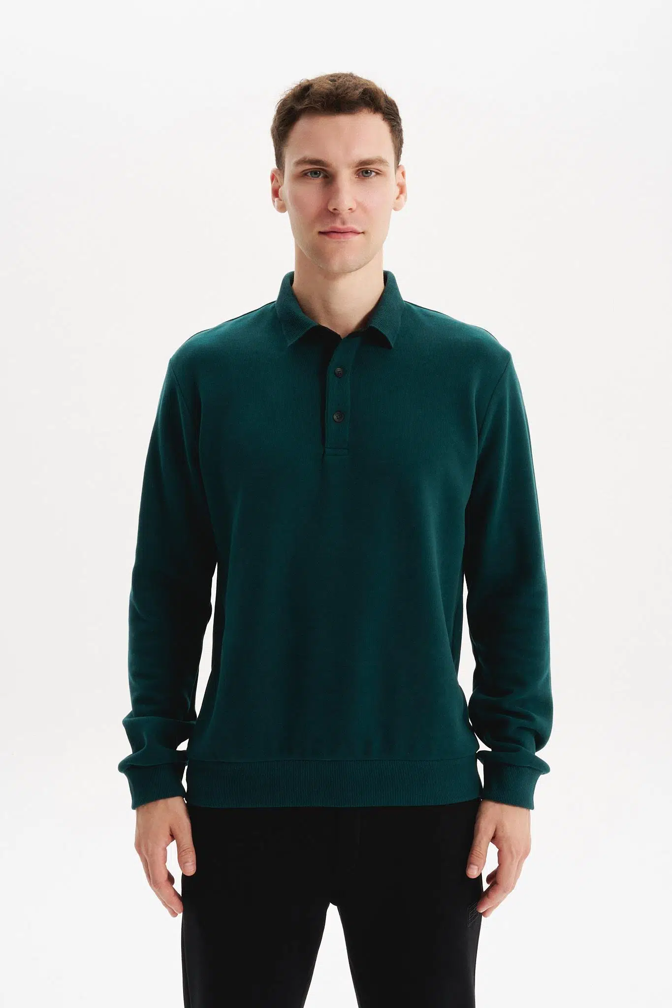 Ar-ma Erkek Polo Yaka Sweatshirt Basic Baskisiz Cepsiz Örme Kumaş Regular Fit %65 Pamuk %35 Polyester 30/2 Karbon Firçali Selanik K30564699202 - Yeşil-Y14