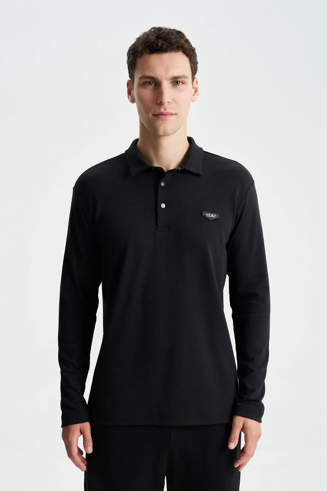 Ar-ma Erkek Polo Yaka Sweatshirt Basic Baskisiz Cepsiz Örme Kumaş Slim Fit %48 Pamuk %48 Modal %4 Elastan Çift Tarafli İnterlok K28564988101 - Siyah-S1